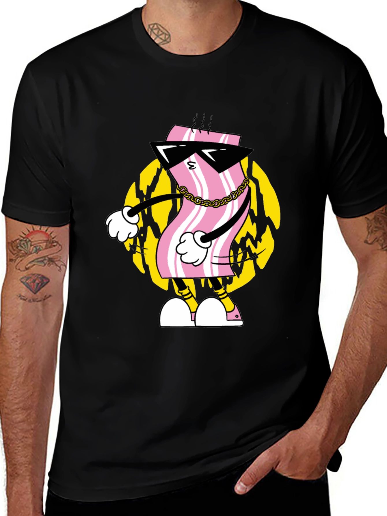 Variant 24 of Cool Bacon Cartoon Black T-Shirt