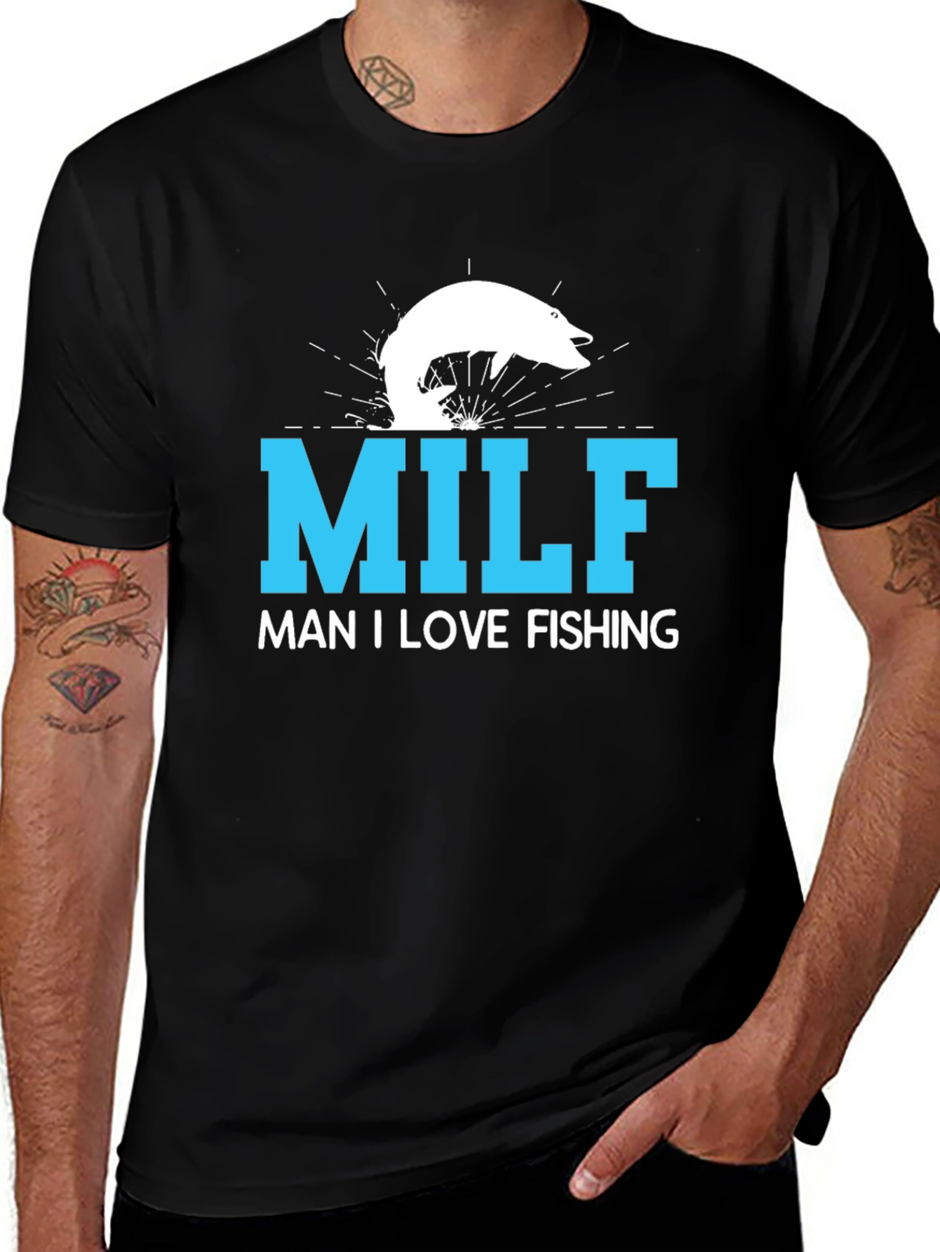 Variant 13 of MILF Man I Love Fishing T-Shirt Black Cotton Tee