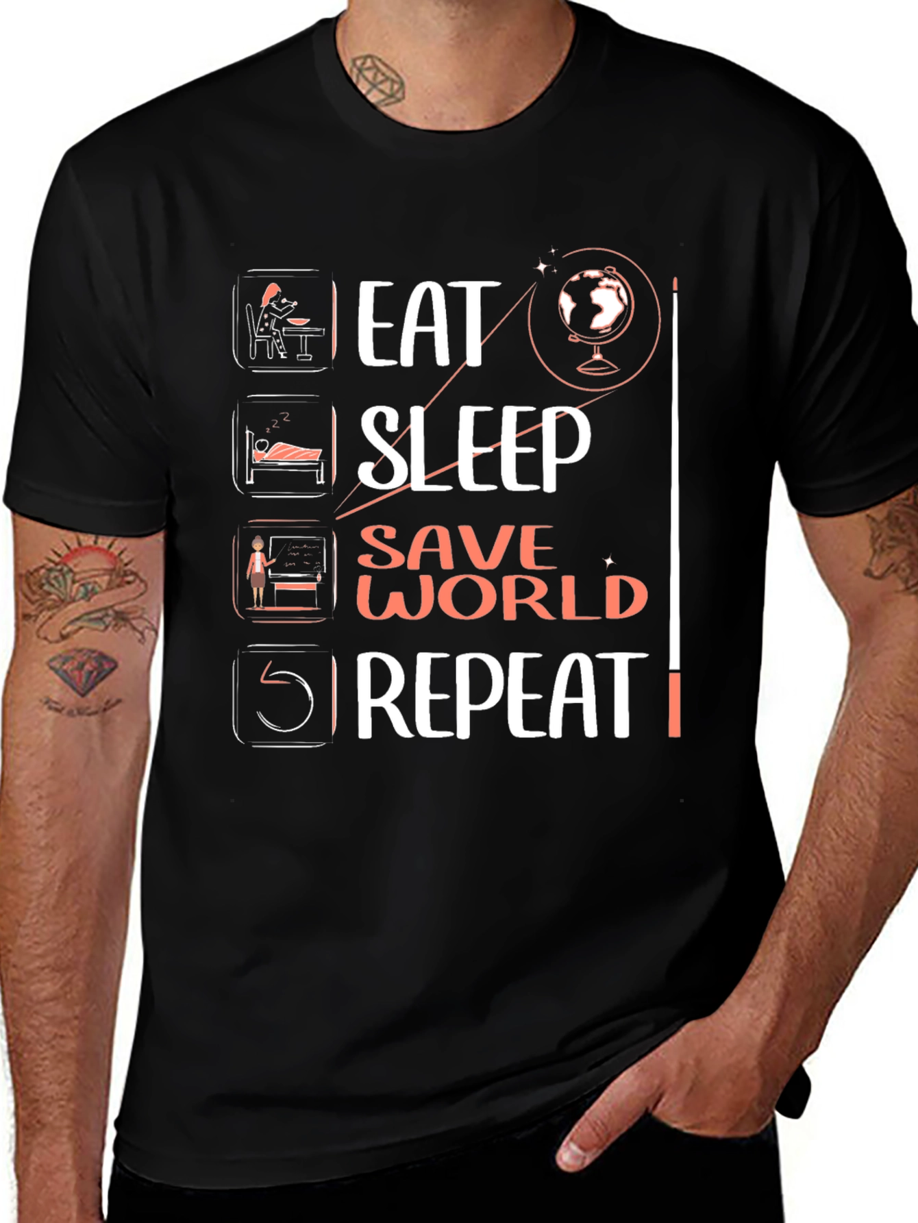Variant 16 of Eat Sleep Save World Repeat Graphic Tee