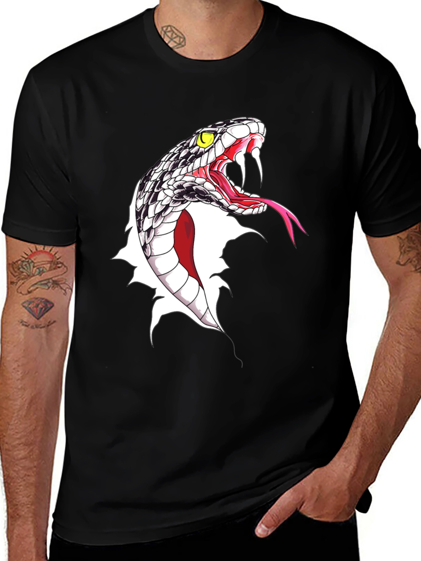 Variant 13 of Men's Snake Graphic Print Black T-Shirt