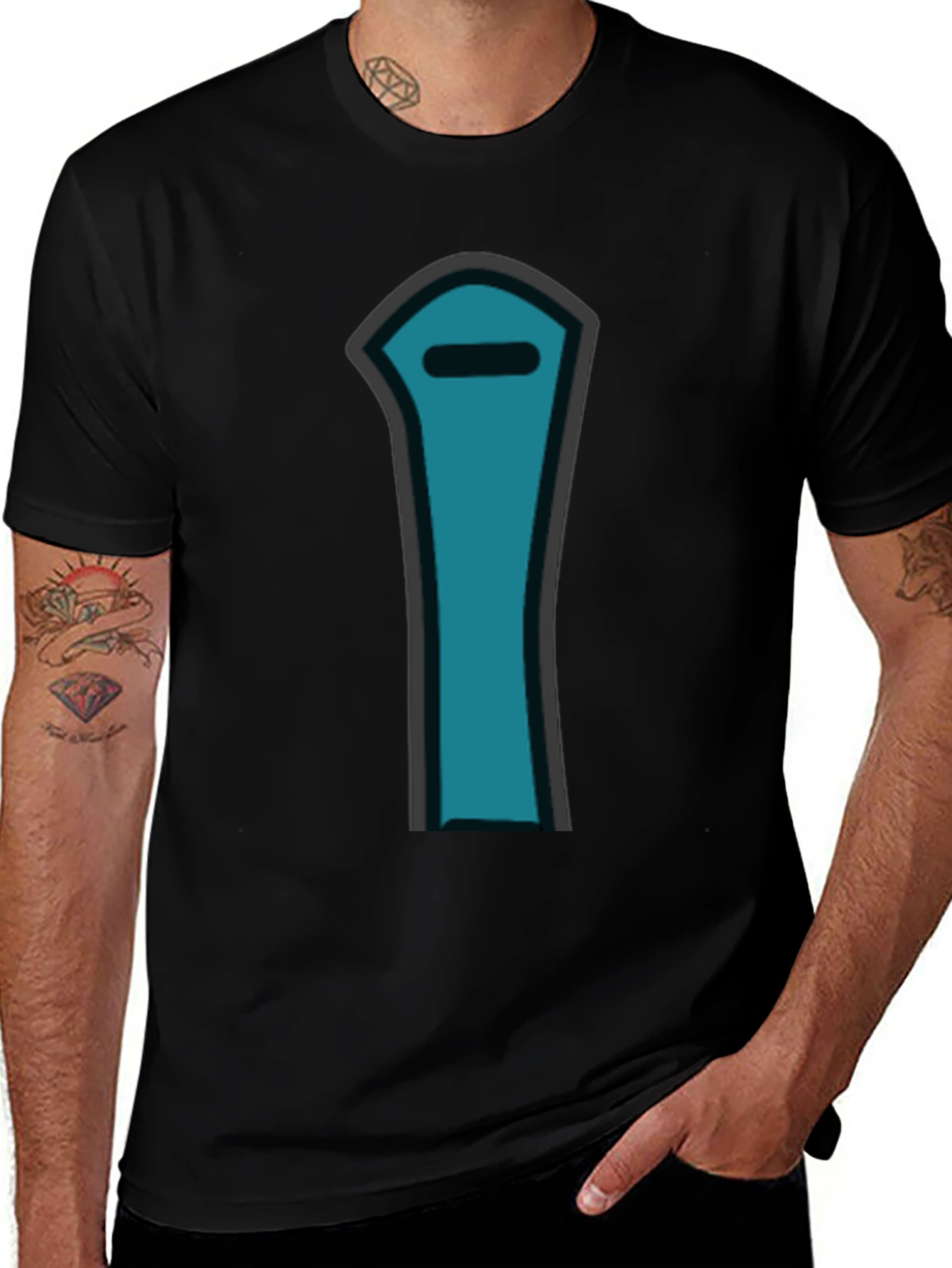 Black Minimalist Blue Character T-Shirt main image