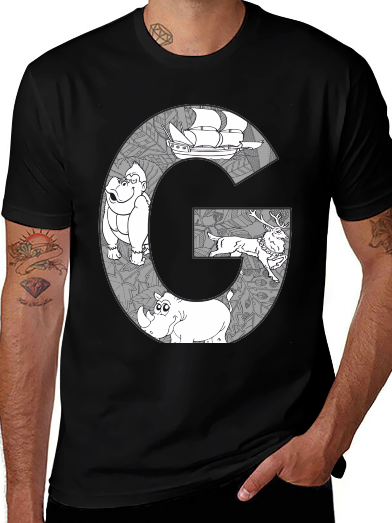 Variant 26 of Cartoon Animal Letter Graphic Tee
