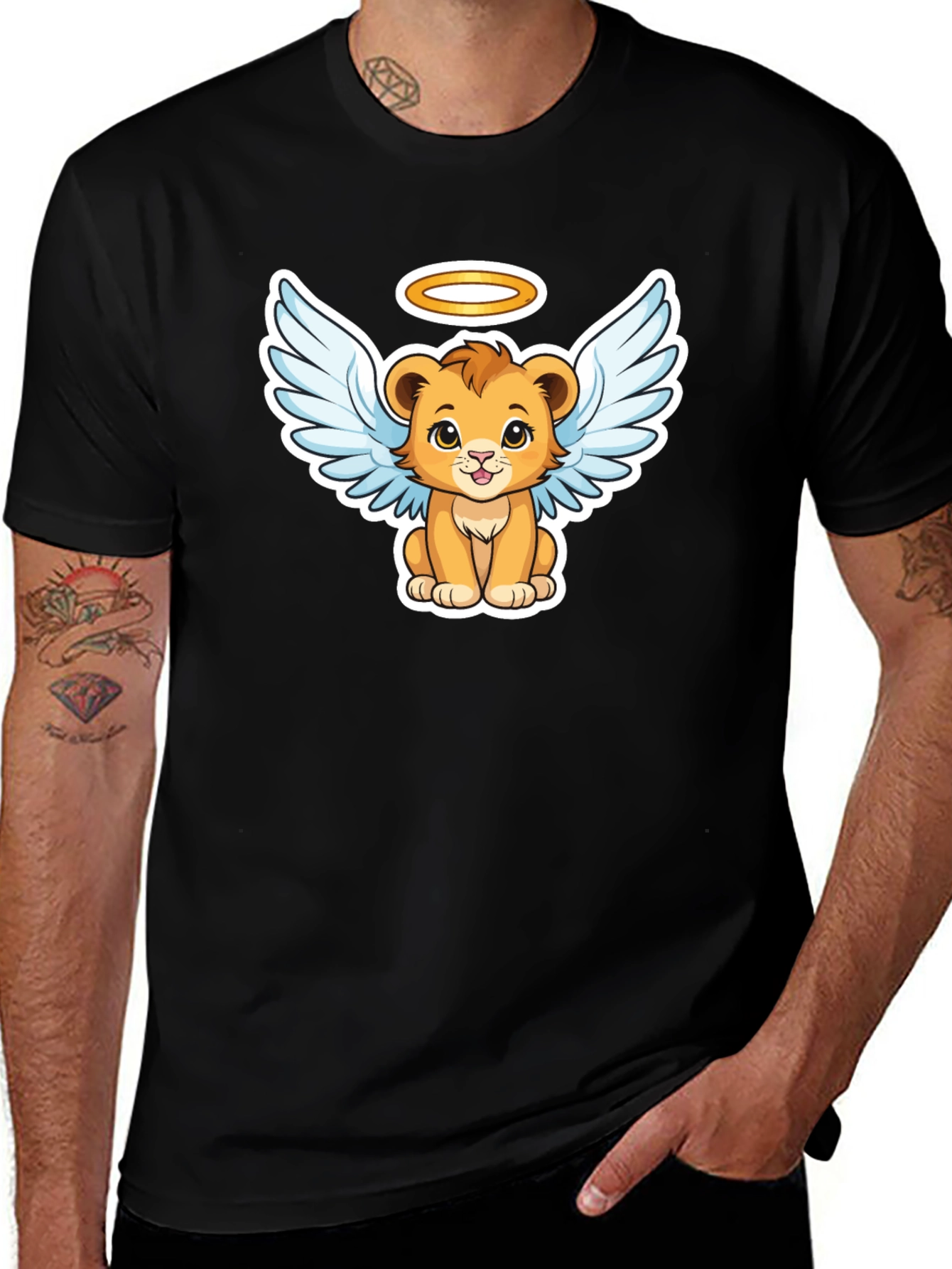Variant 5 of Angel Lion Graphic Tee - Cute Cartoon Lion Shirt