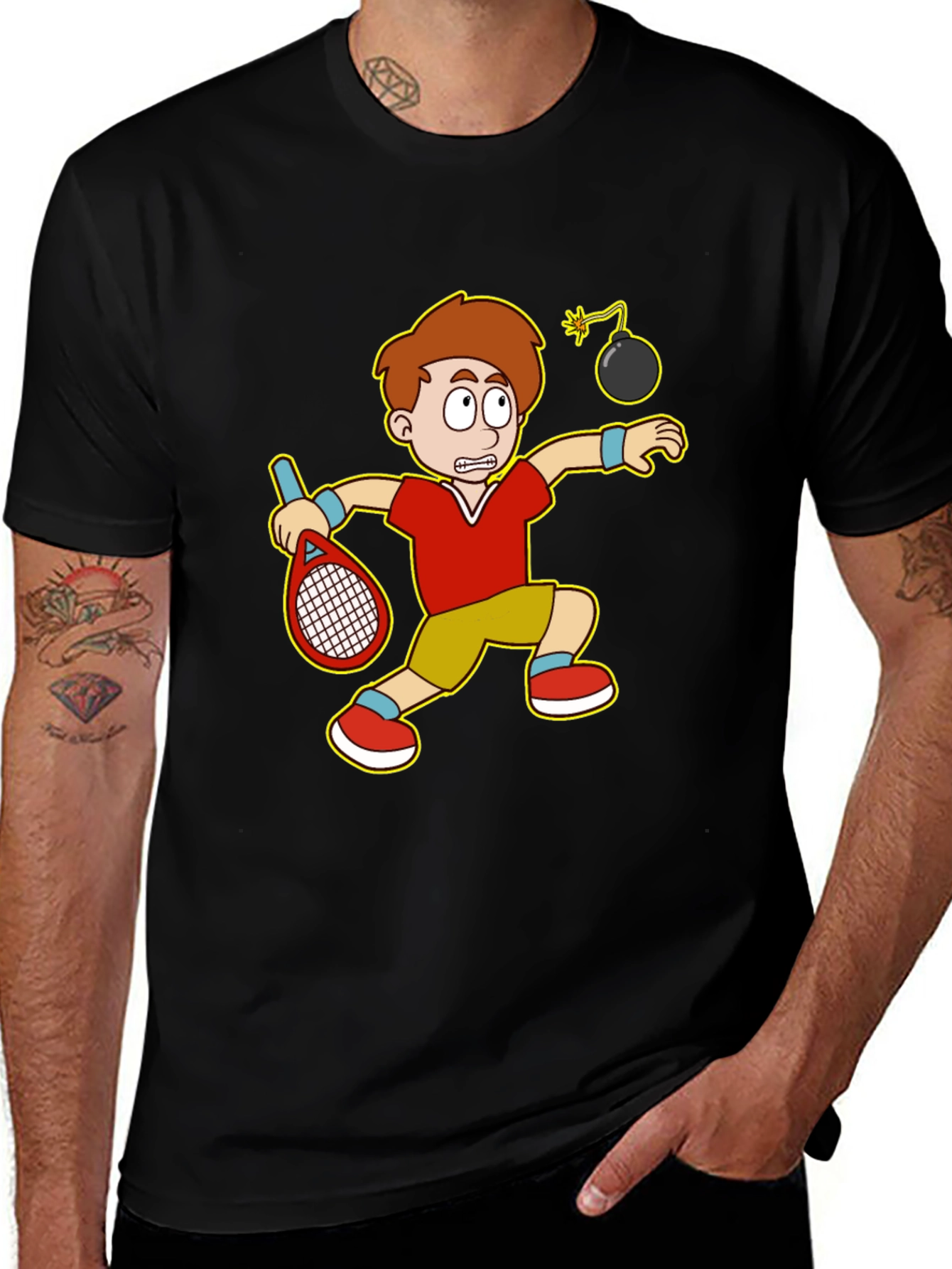Variant 24 of Funny Tennis Player Cartoon Graphic T-Shirt