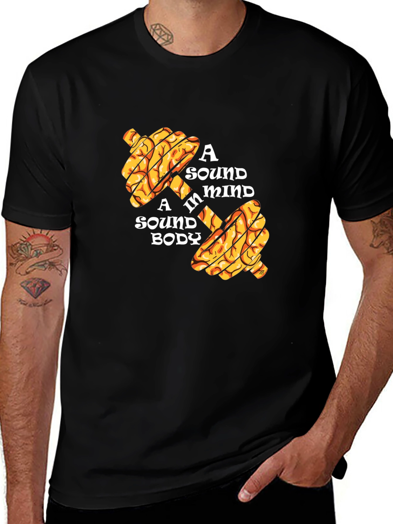 Variant 9 of Sound Mind Sound Body Brain Dumbbell Black T-Shirt