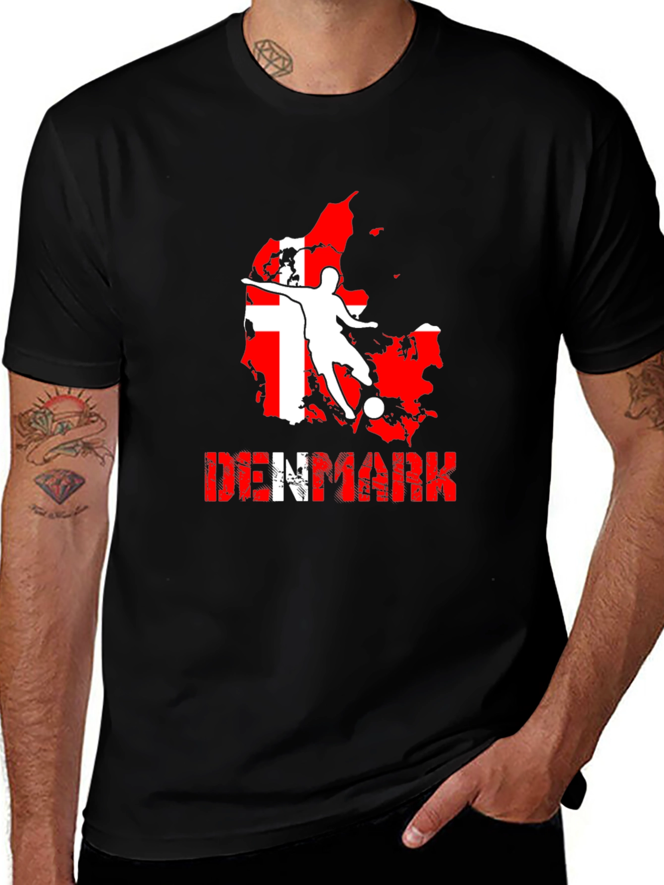 Variant 6 of Denmark Soccer T-Shirt: Red & White Map Design