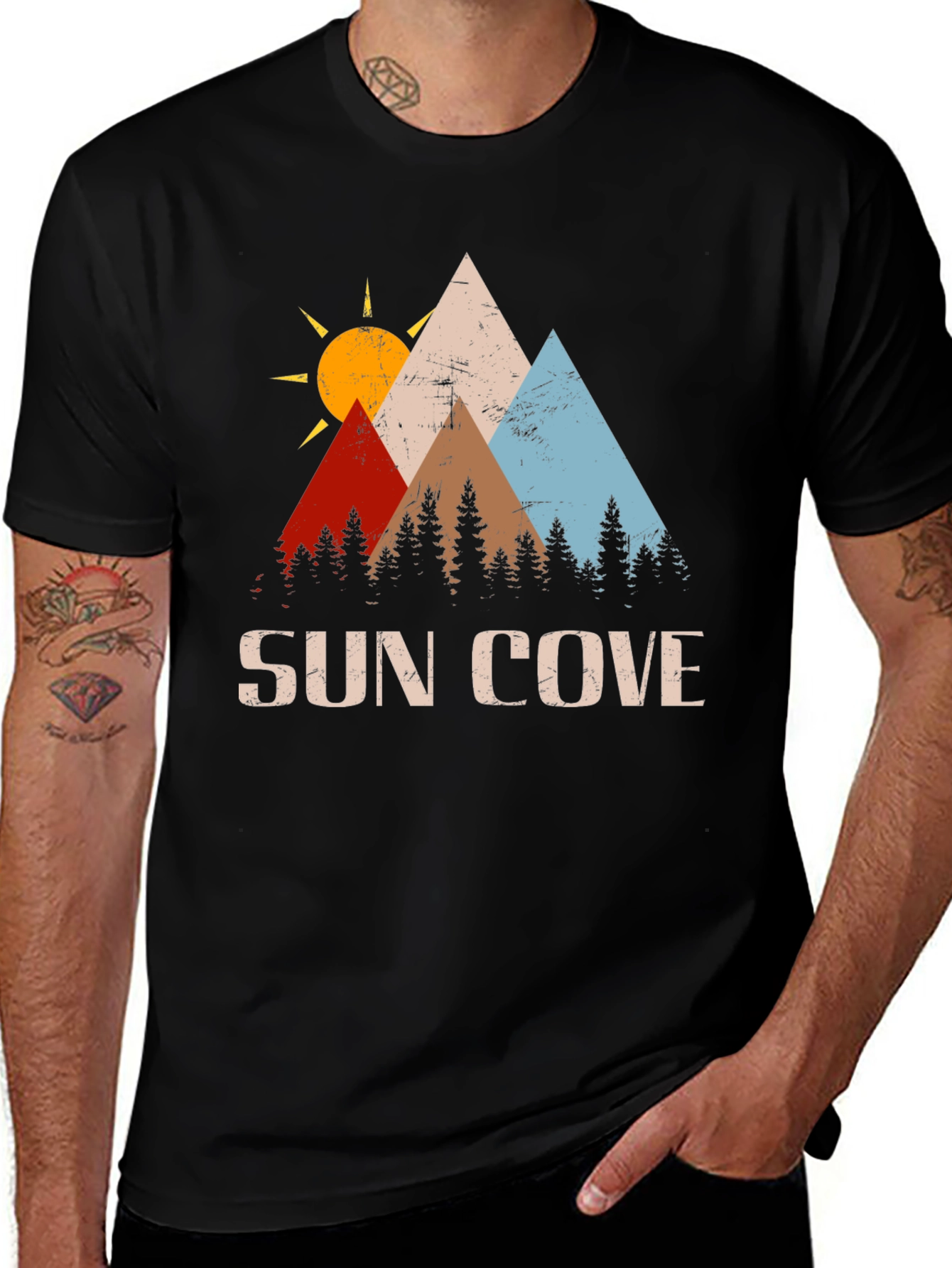 Variant 10 of Sun Cove Graphic T-Shirt - Vintage Mountain Design