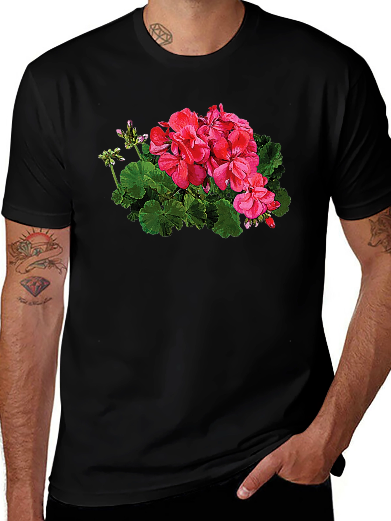 Variant 14 of Floral Graphic Print Black T-Shirt