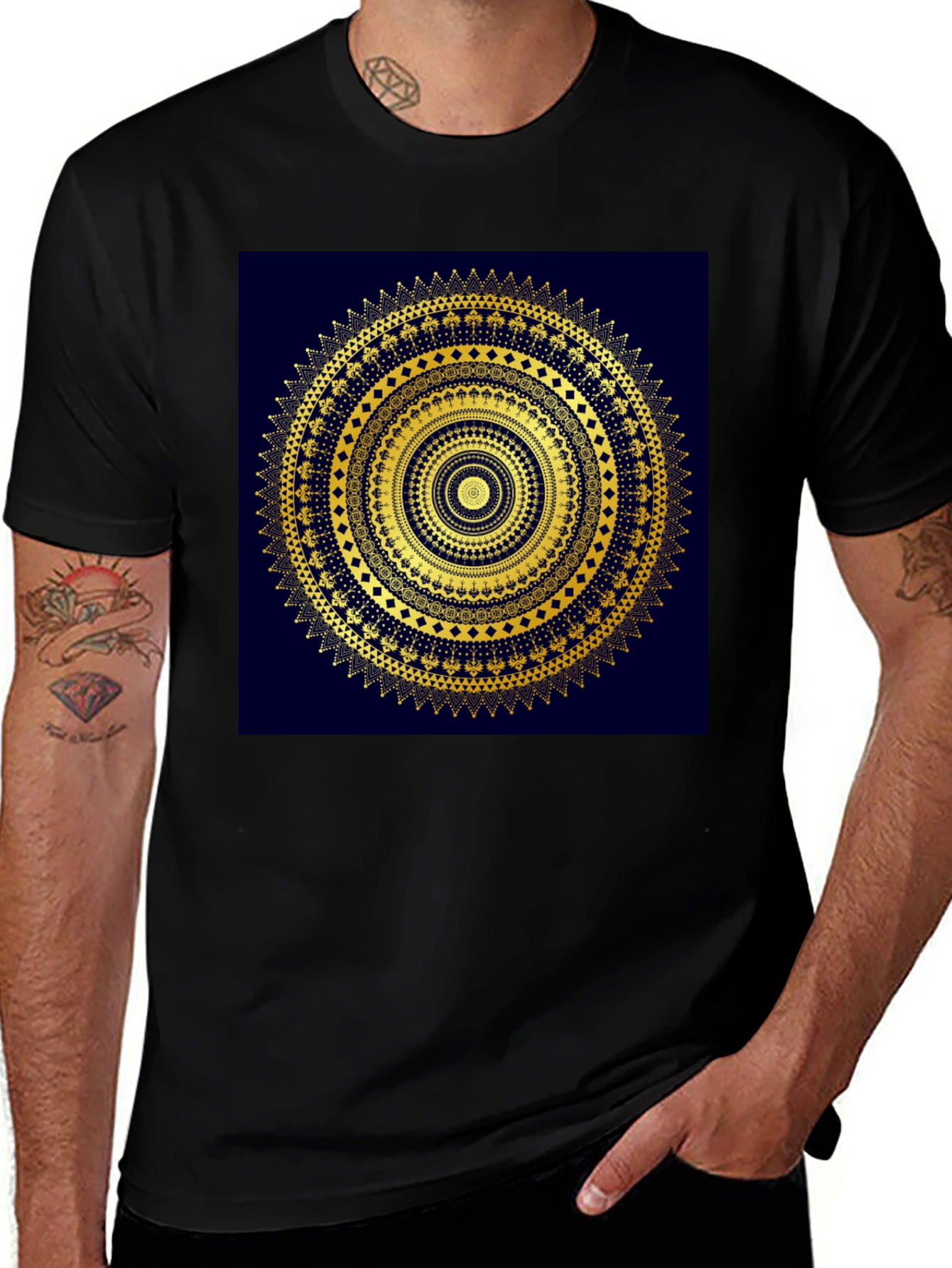Variant 21 of Gold Mandala Design Black T-Shirt