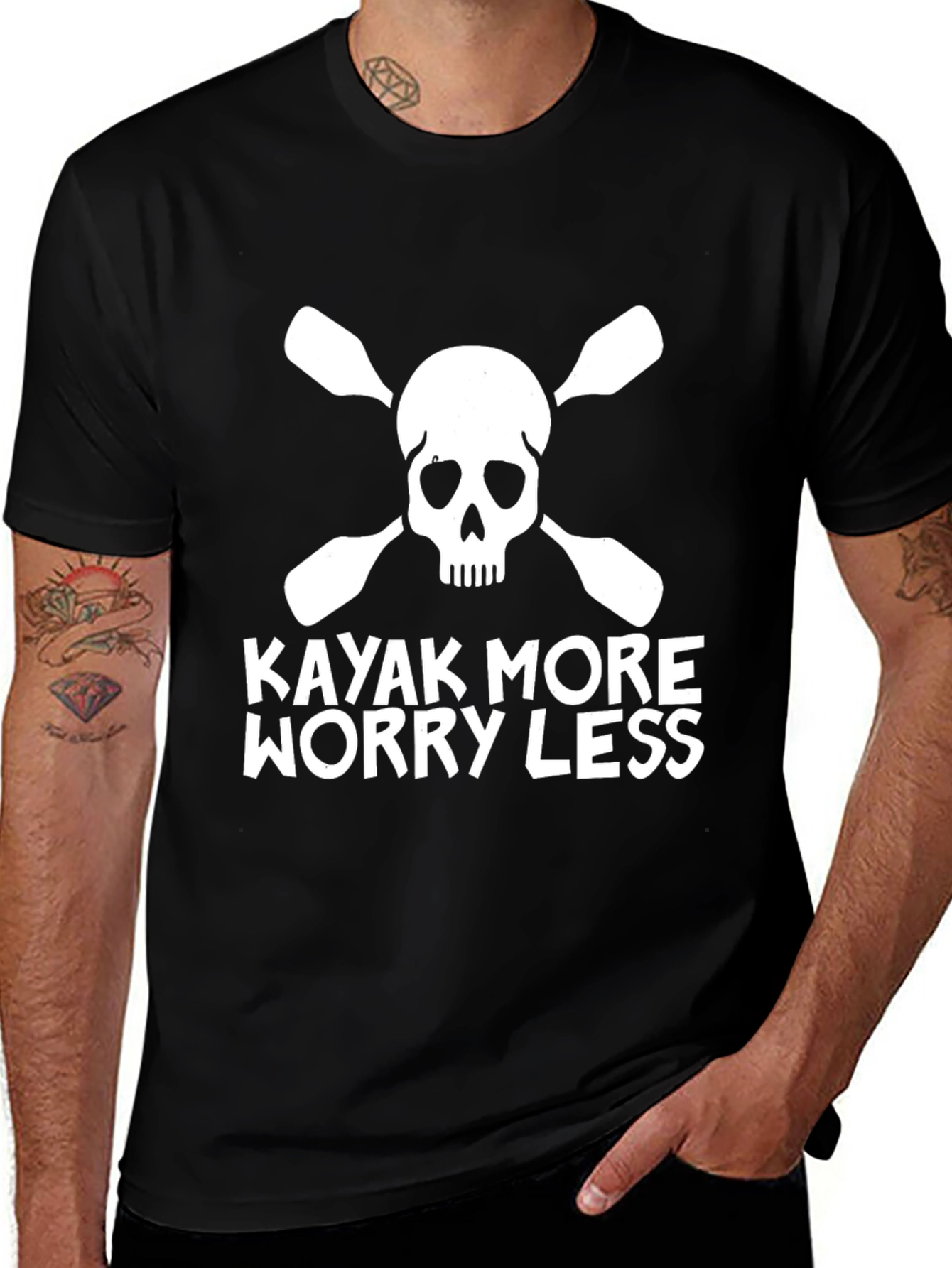 Variant 13 of Kayak More Worry Less T-Shirt Skull & Paddles Graphic