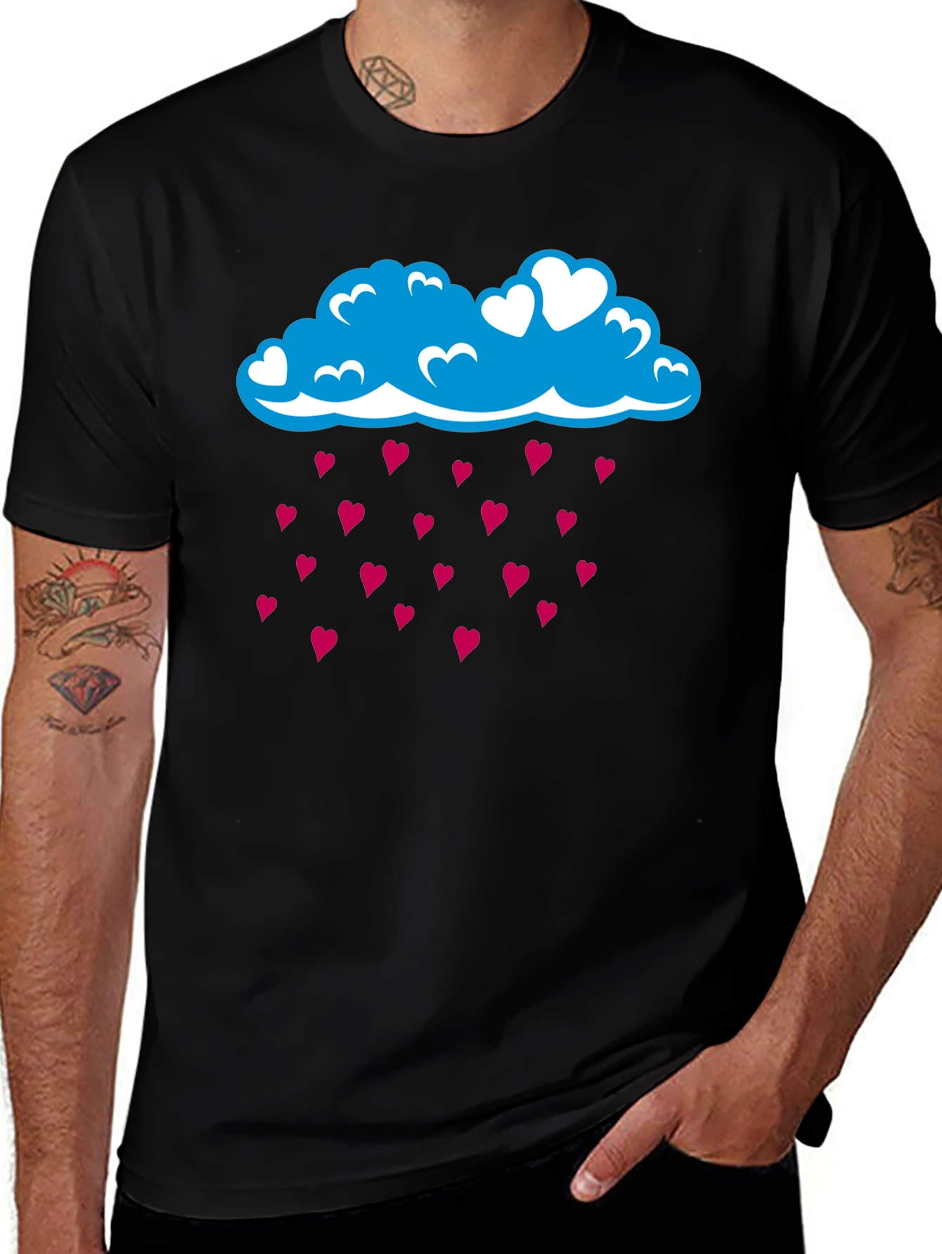 Variant 24 of Heart Rain Cloud T-Shirt - Black Cotton Tee