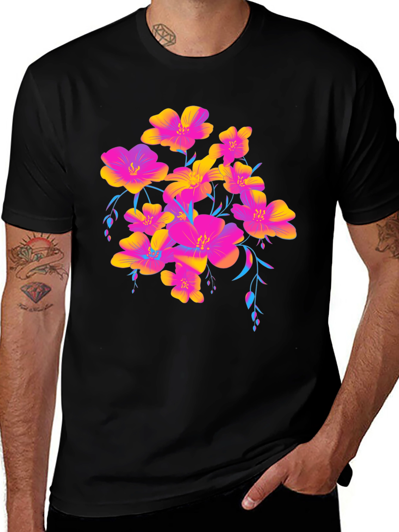Variant 25 of Floral Graphic Print Black T-Shirt