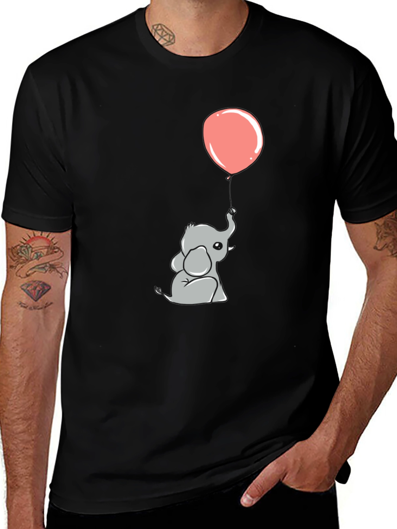 Variant 24 of Elephant with Balloon Graphic Tee - Black