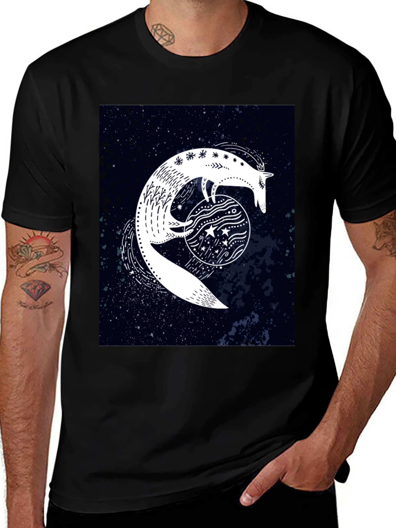 Variant 22 of Celestial Fox Graphic Black T-Shirt