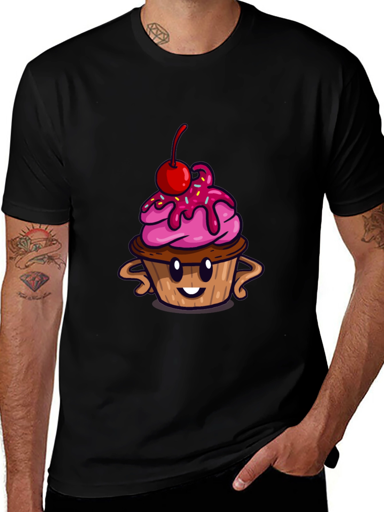 Variant 6 of Cupcake Cartoon Graphic T-Shirt - Black