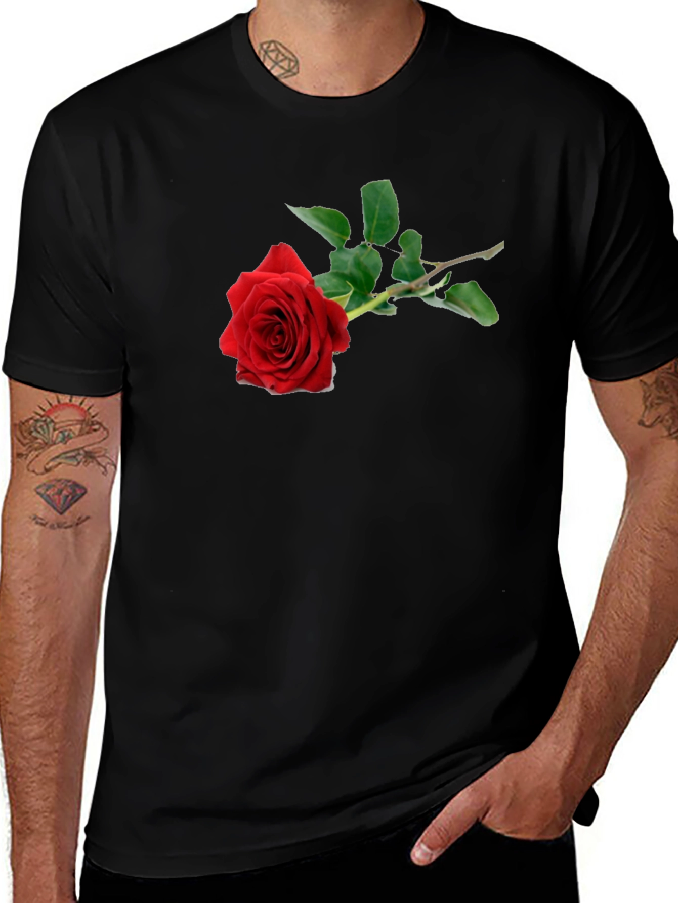 Variant 22 of Red Rose Graphic T-Shirt - Classic Black Tee
