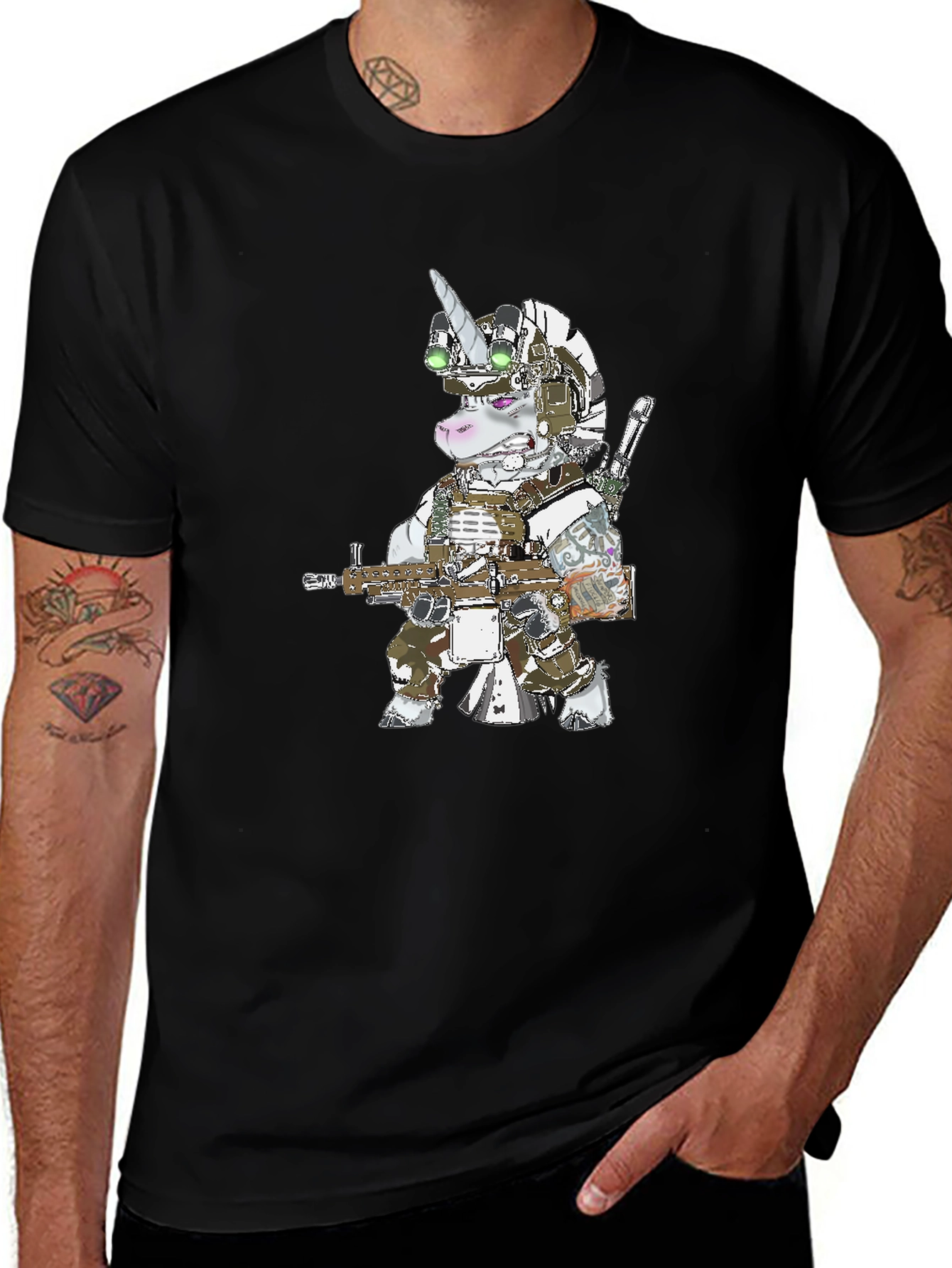 Variant 22 of Tactical Unicorn T-Shirt - Black Graphic Tee