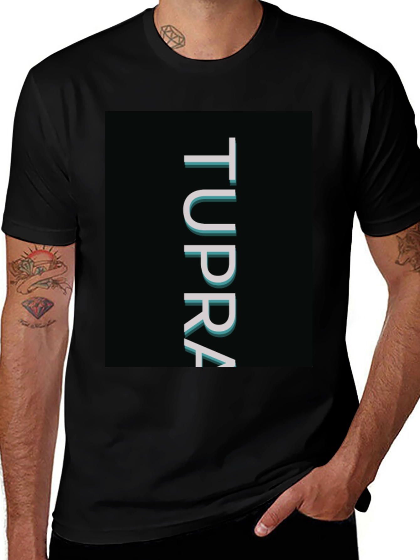 Variant 26 of TUPRA Vertical Print Graphic Tee - Bold Black Cotton Shirt