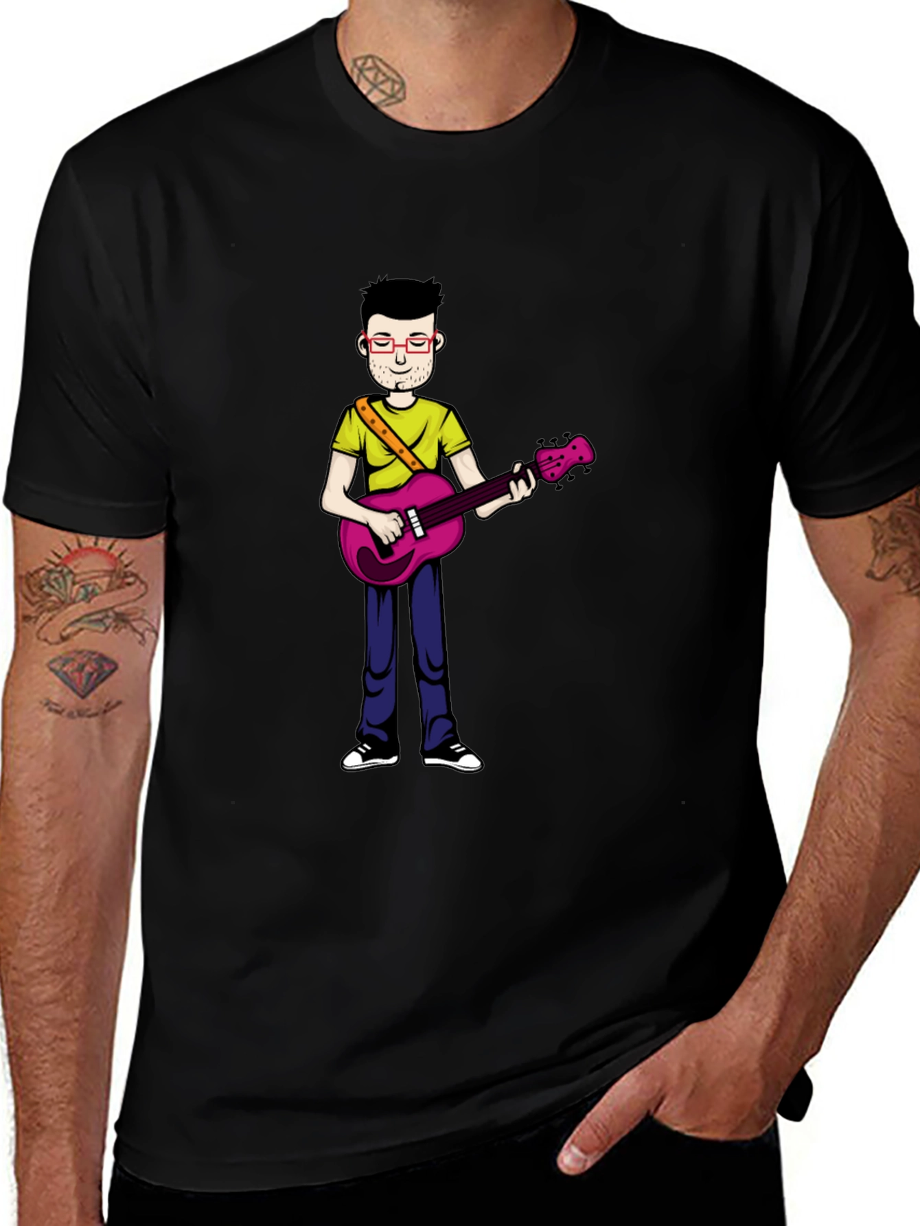 Variant 23 of Cartoon Musician Graphic Tee - Black