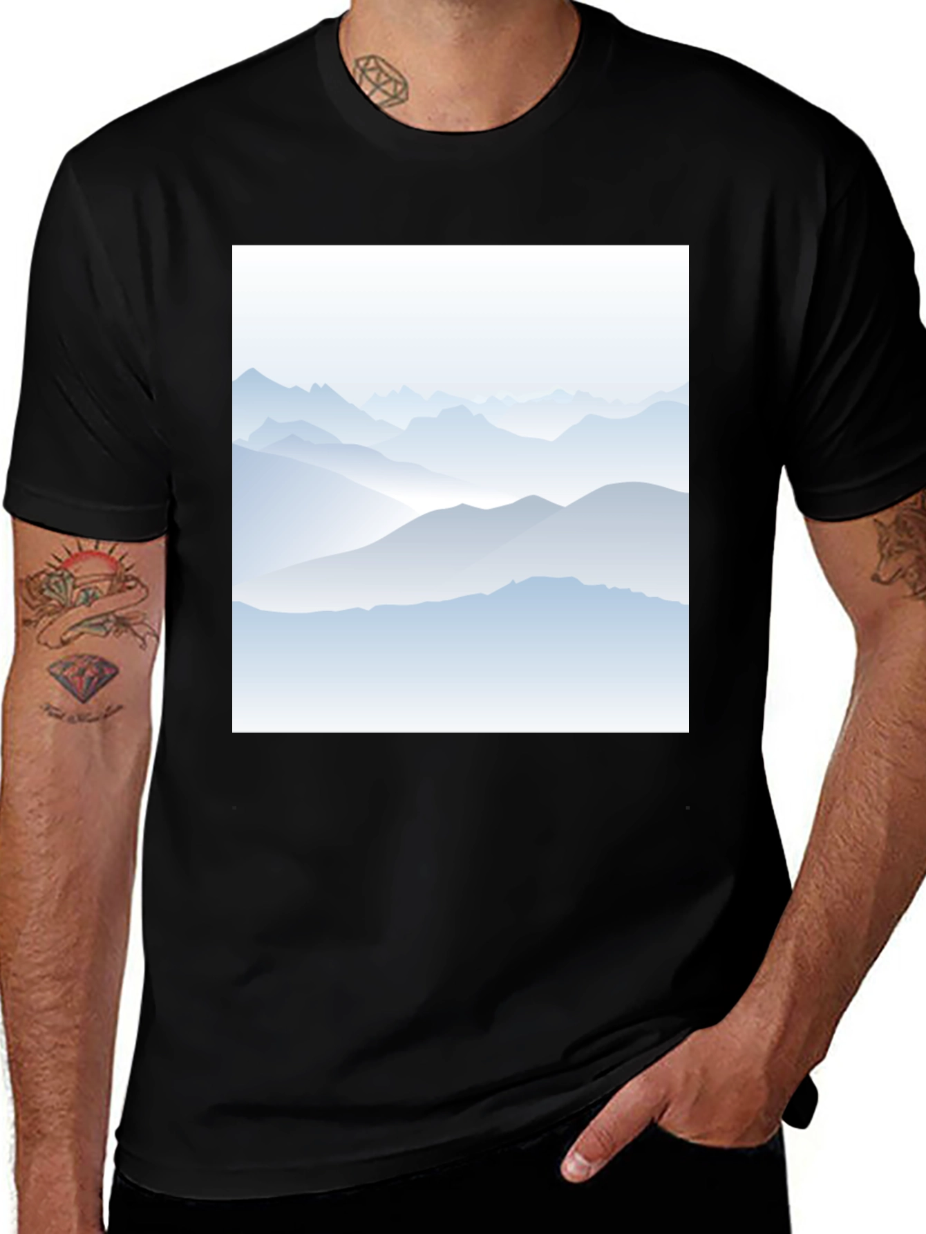 Variant 21 of Mountain Range Graphic Print Black T-Shirt