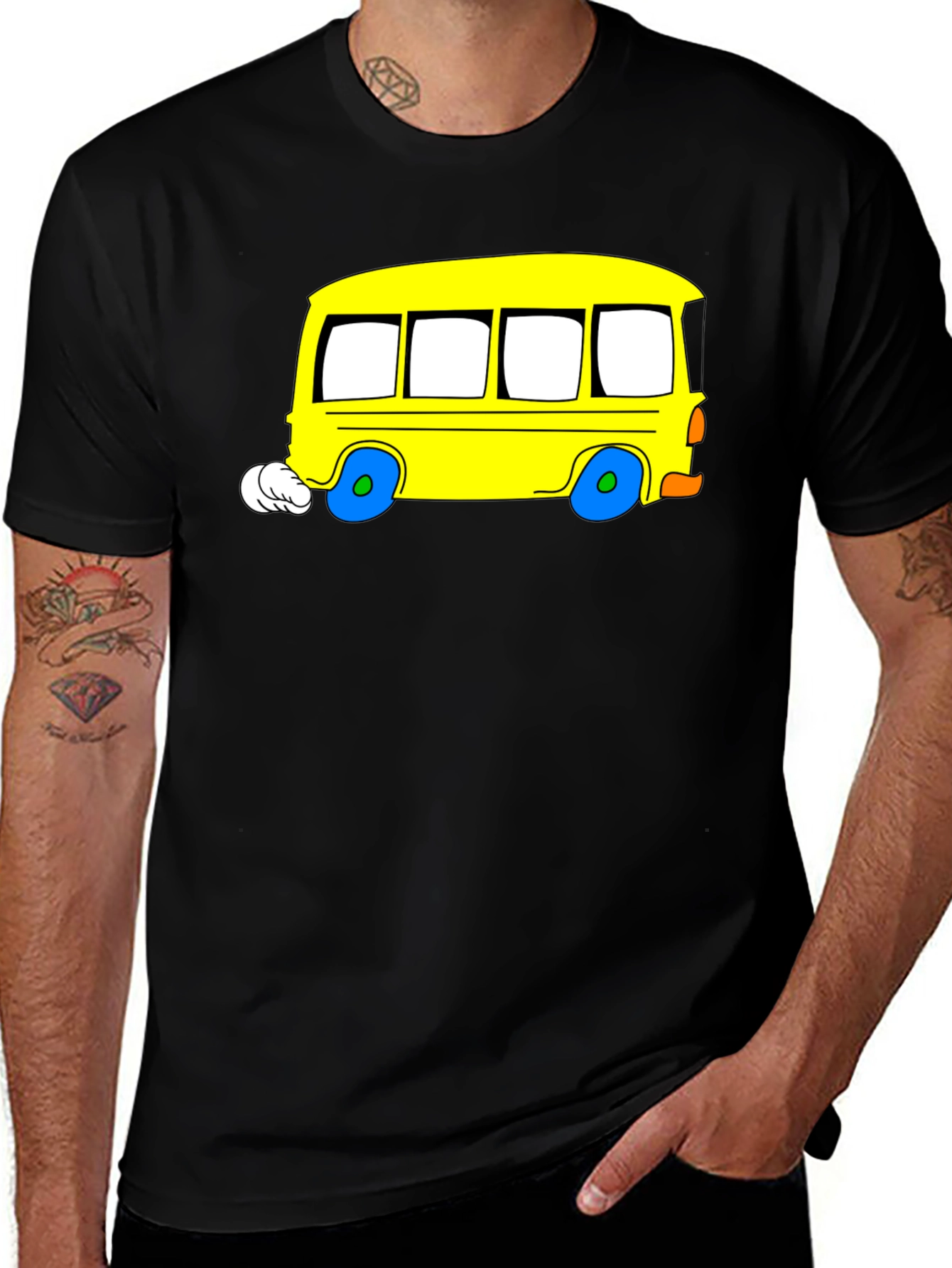 Cartoon Bus Graphic T-Shirt - Quirky and Fun