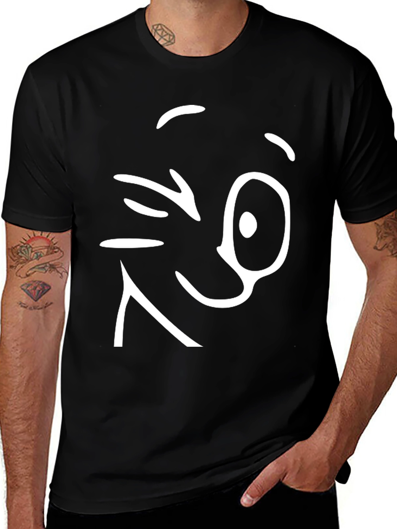 Variant 18 of Winking Face Graphic Tee - Black Cotton T-Shirt