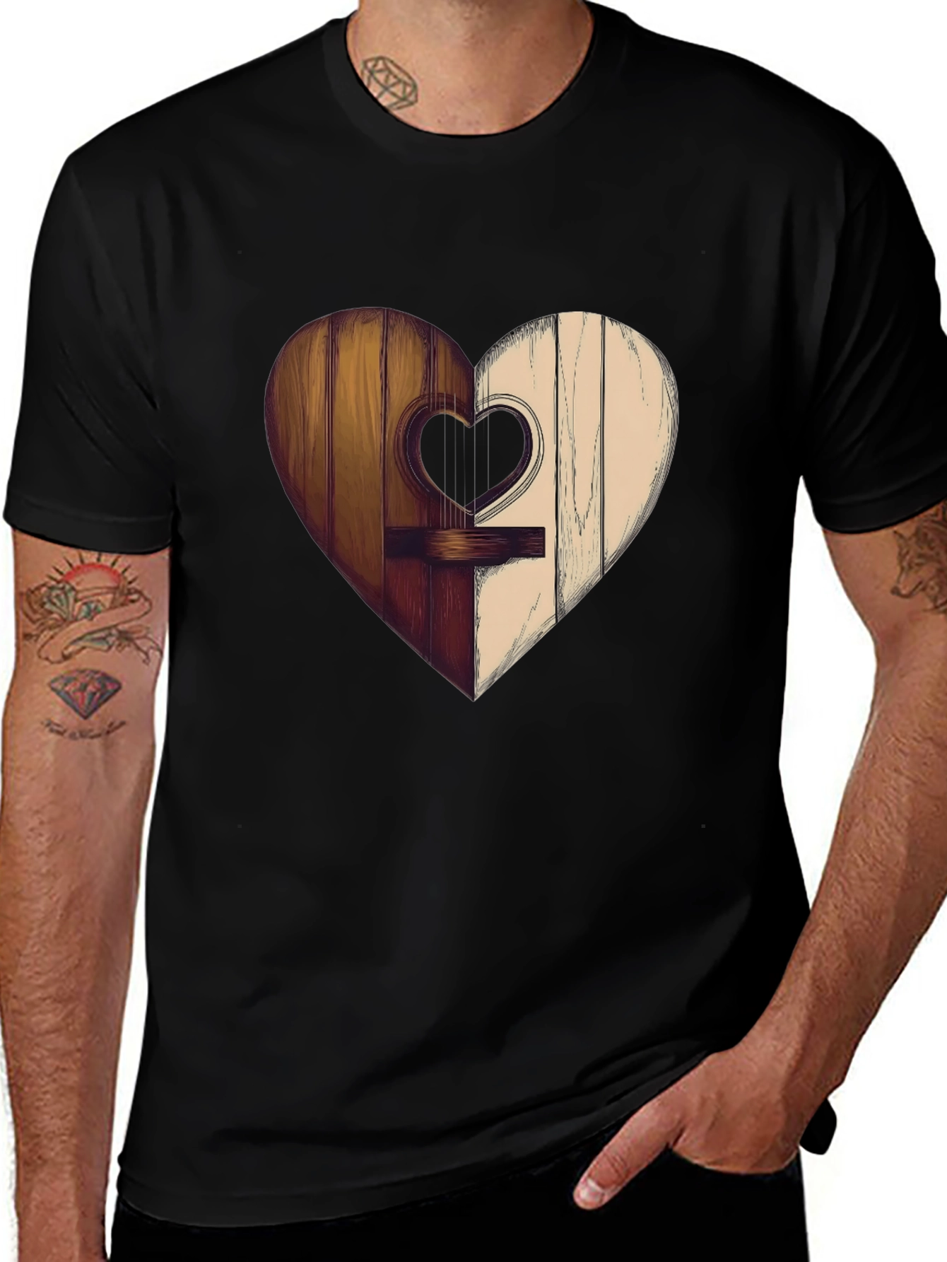 Variant 16 of Two-Toned Wooden Heart Guitar T-Shirt