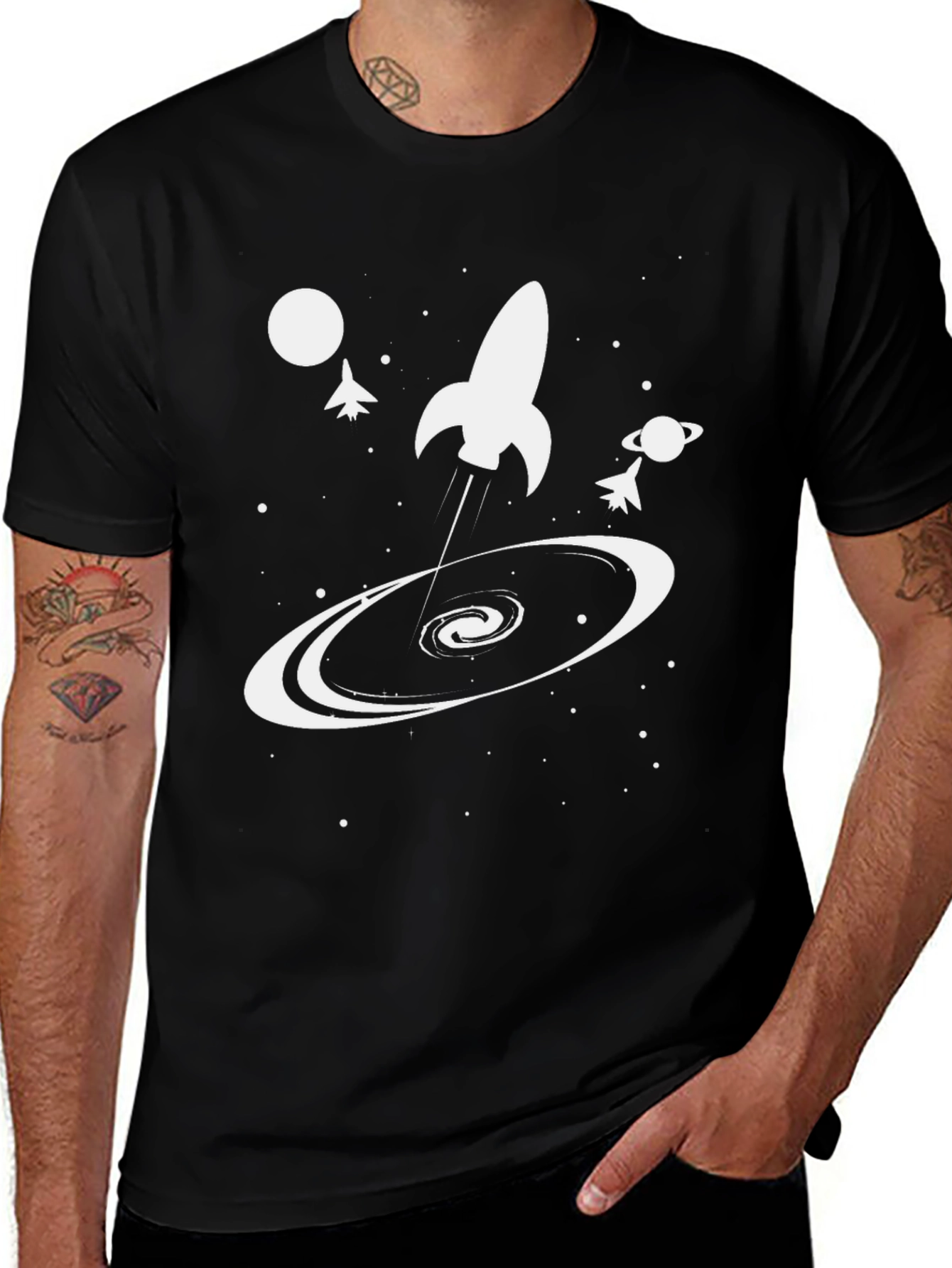 Variant 15 of Space Rocket Black T-Shirt