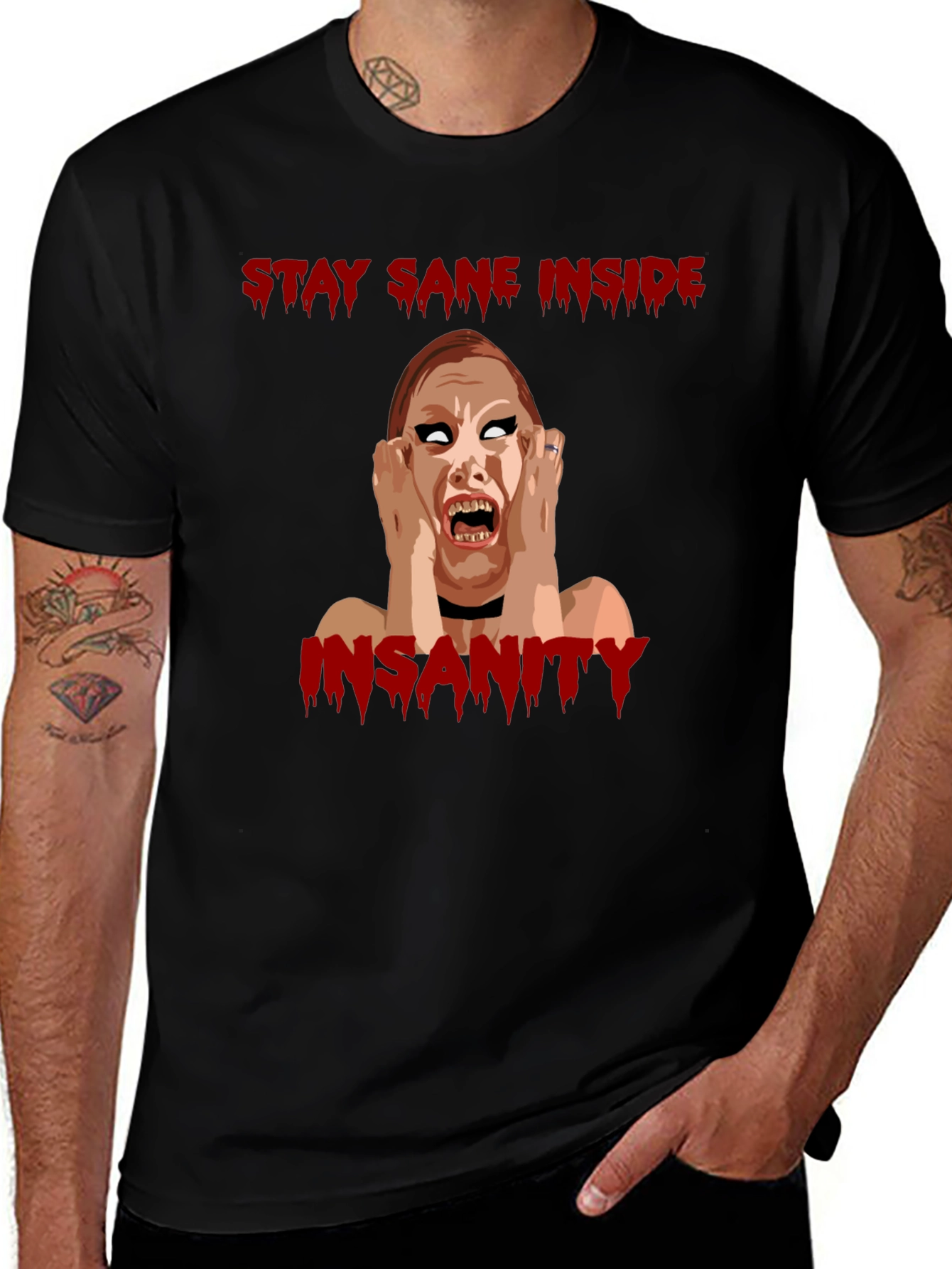 Black Stay Sane Inside Horror Graphic T-Shirt main image