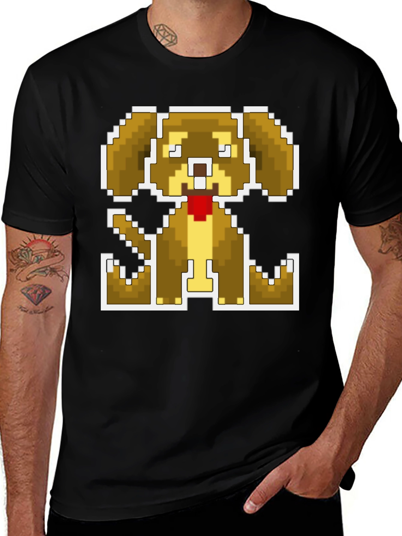 Variant 4 of Pixel Dog Graphic Tee - Classic Black Cotton Blend