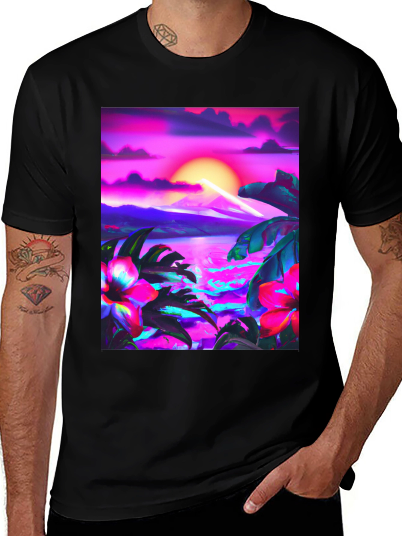 Variant 8 of Tropical Sunset Graphic Black T-Shirt