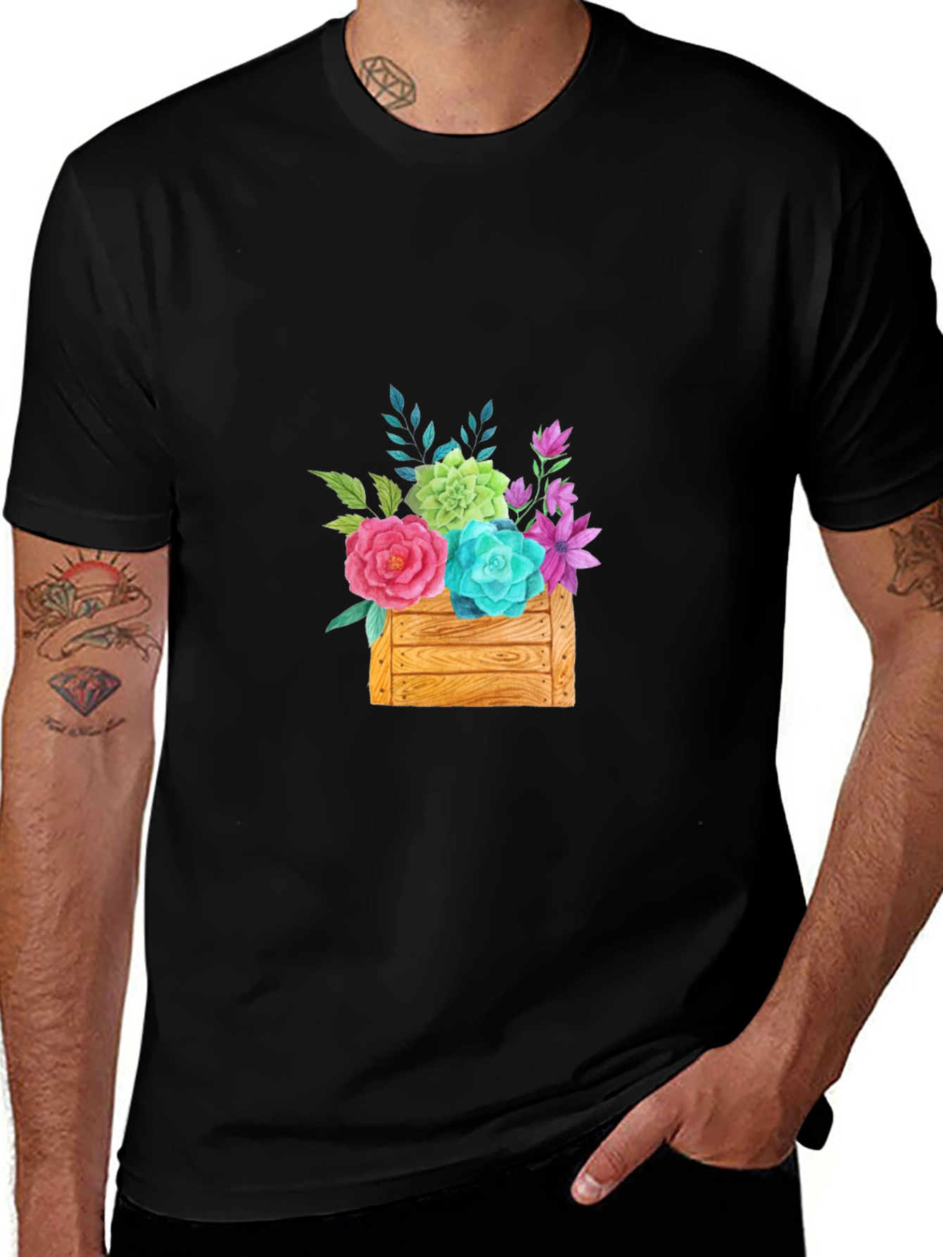 Variant 16 of Floral Crate Graphic Tee - Casual Style