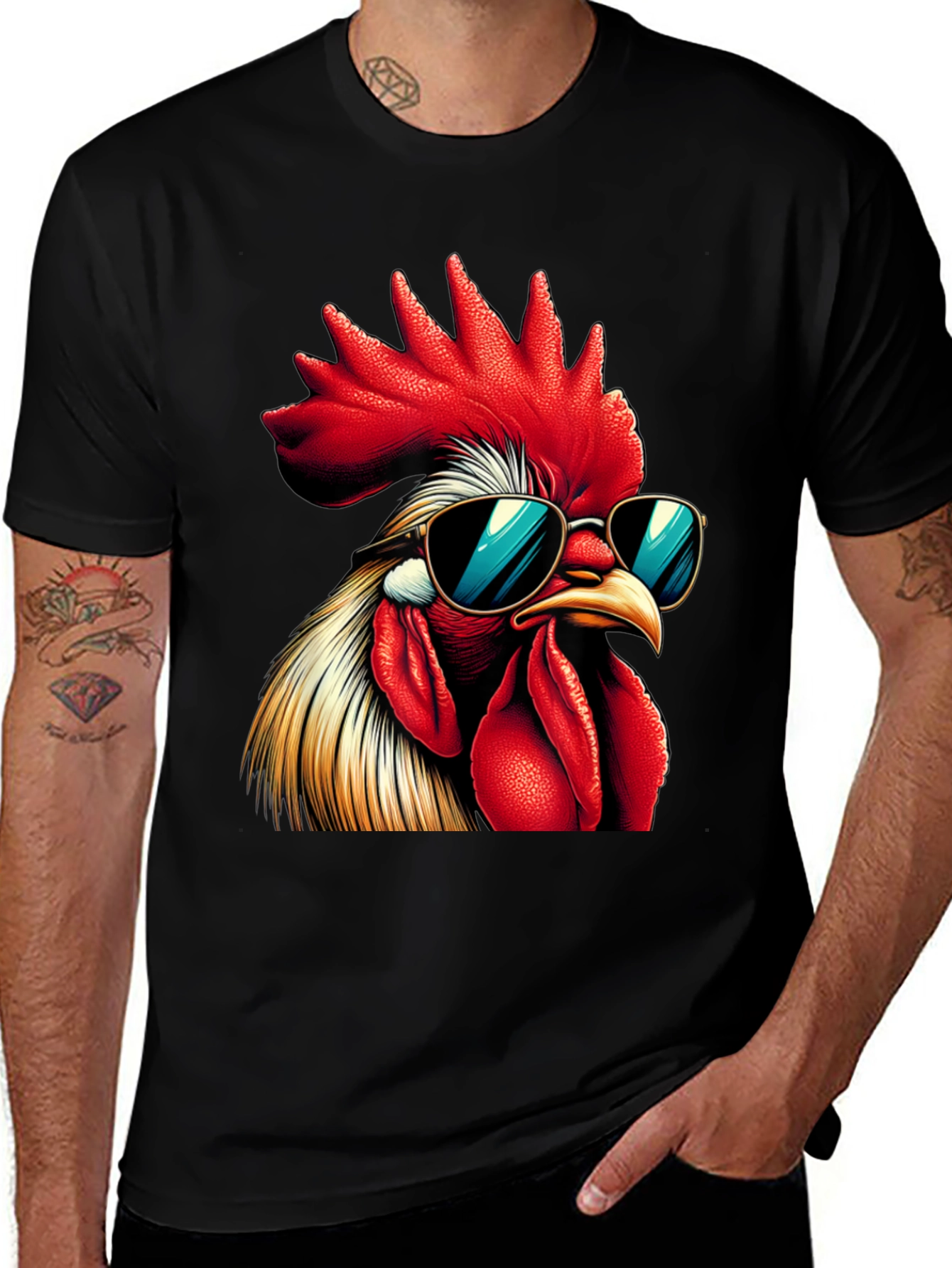 Black Cool Rooster Graphic Tee - Funny Chicken T-Shirt main image