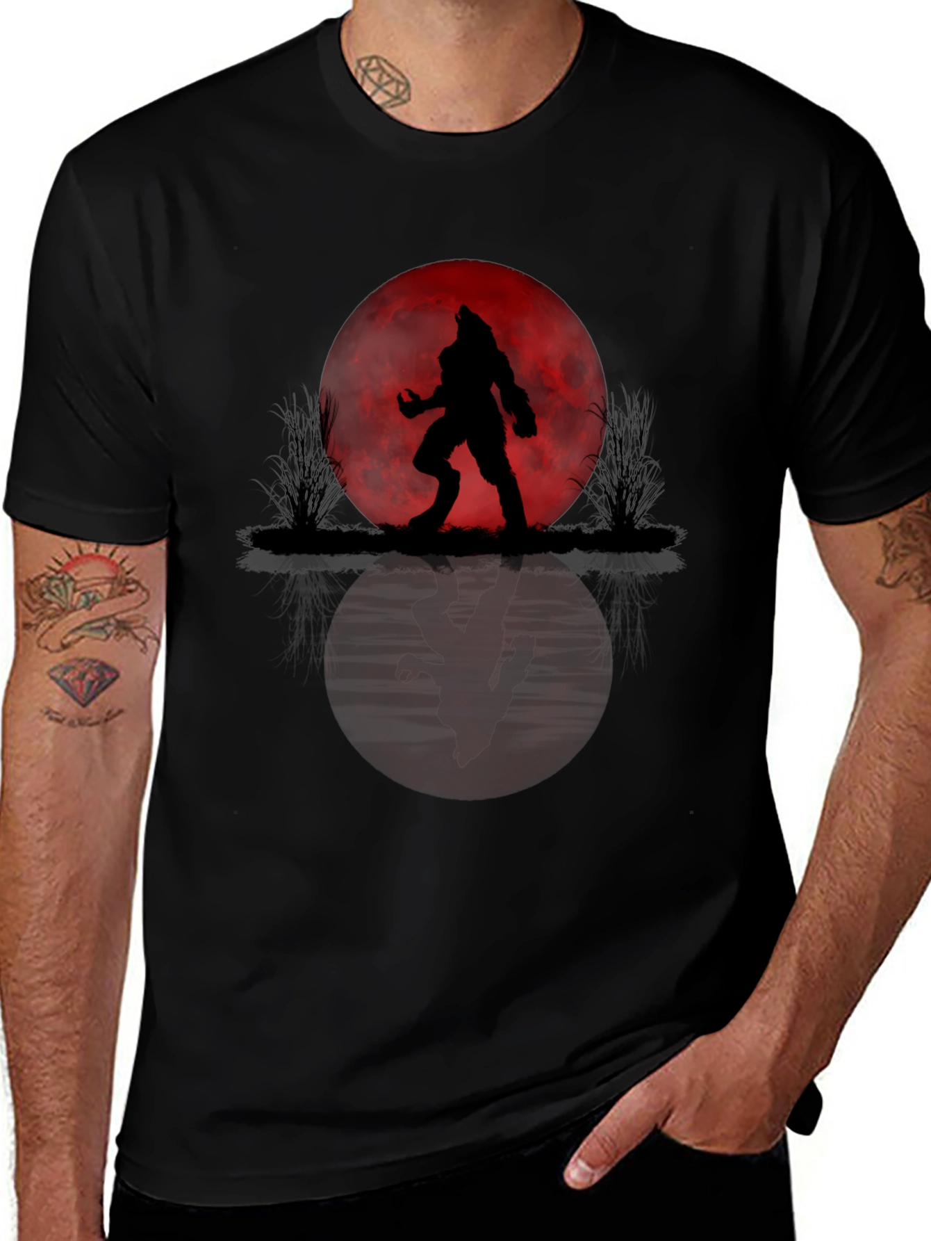 Variant 13 of Werewolf Moon Graphic Tee - Black Cotton Blend