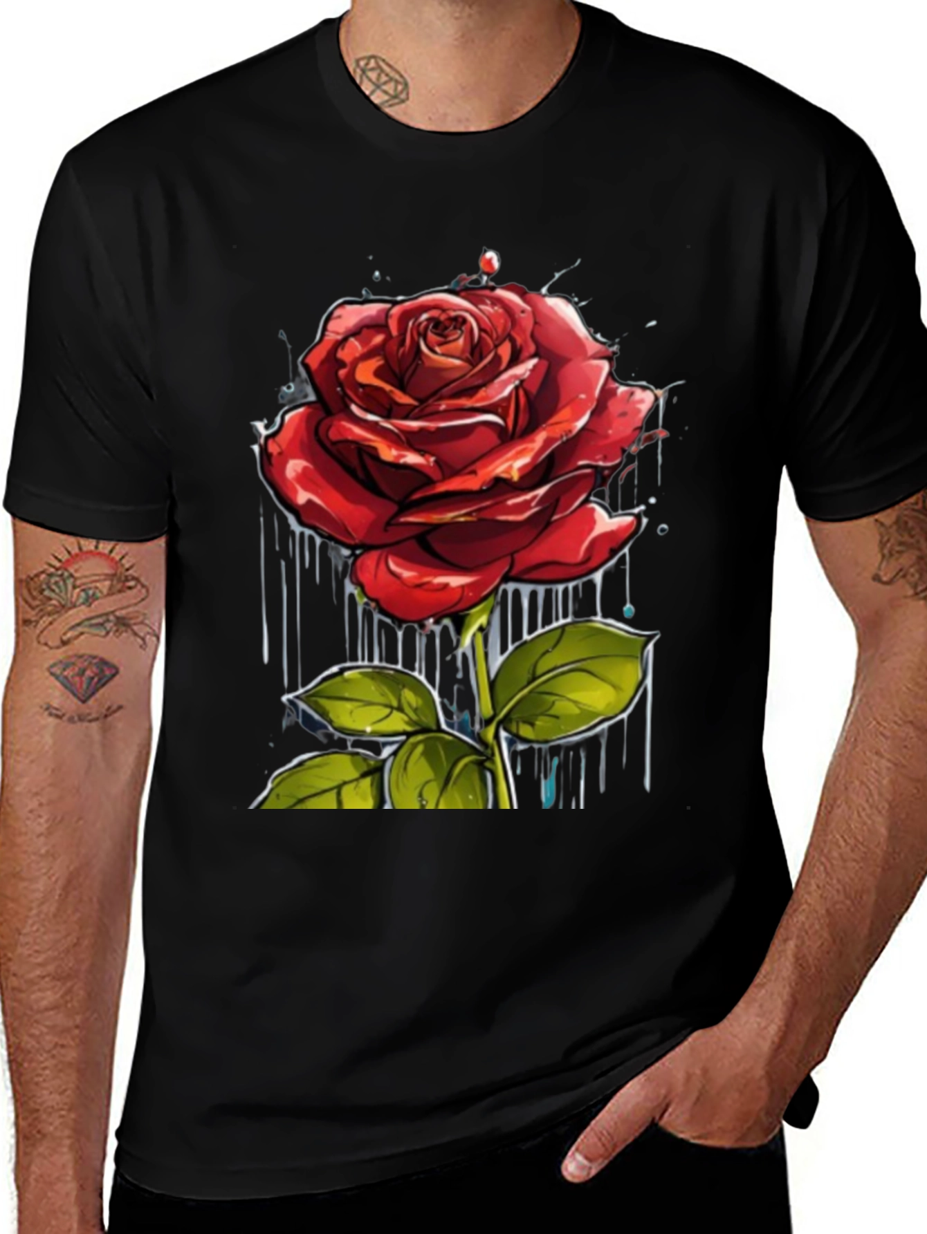 Variant 5 of Rose Graphic Print Crew Neck T-Shirt