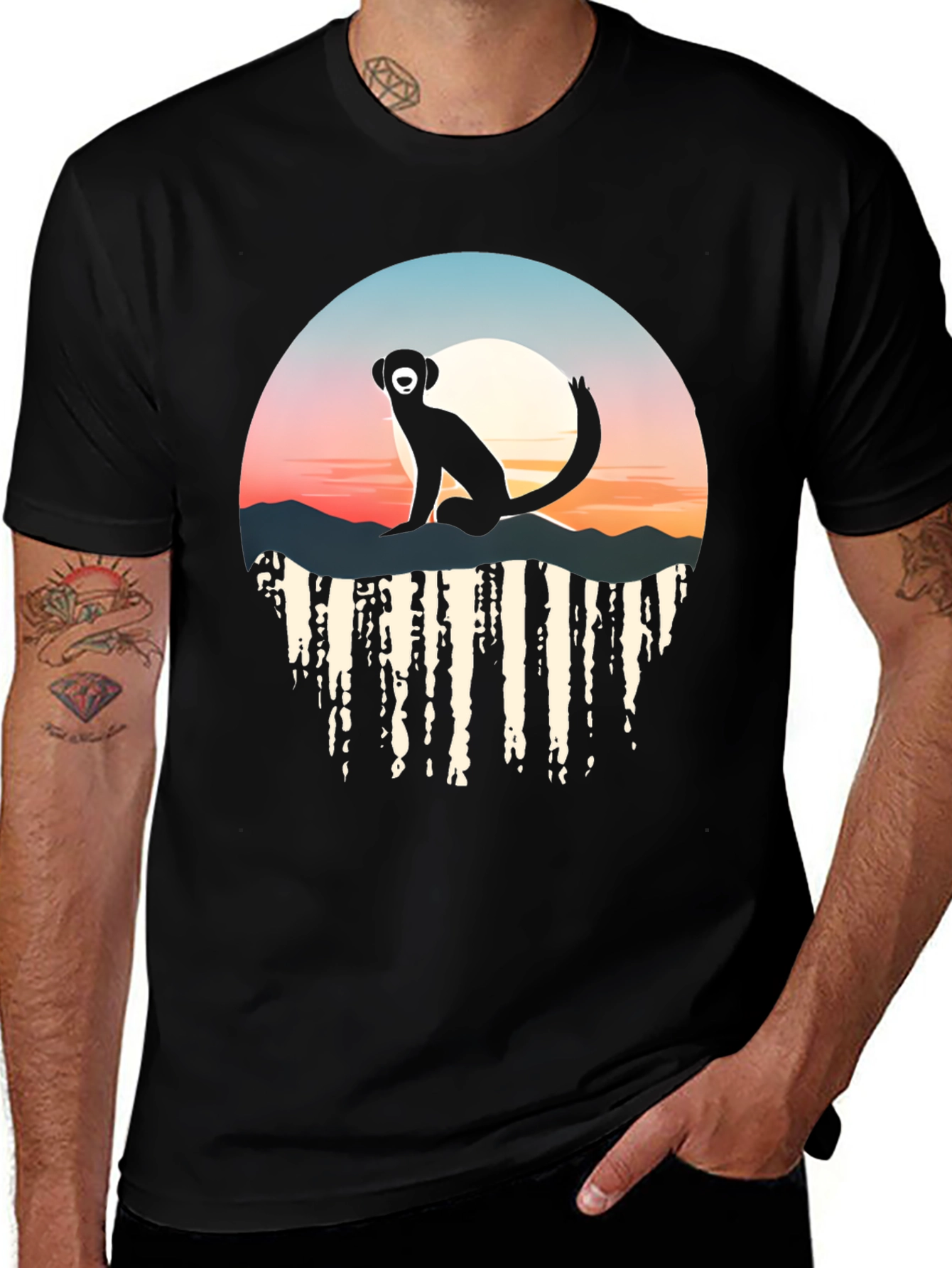 Variant 24 of Sunset Monkey Graphic Tee - Stylish & Unique Design