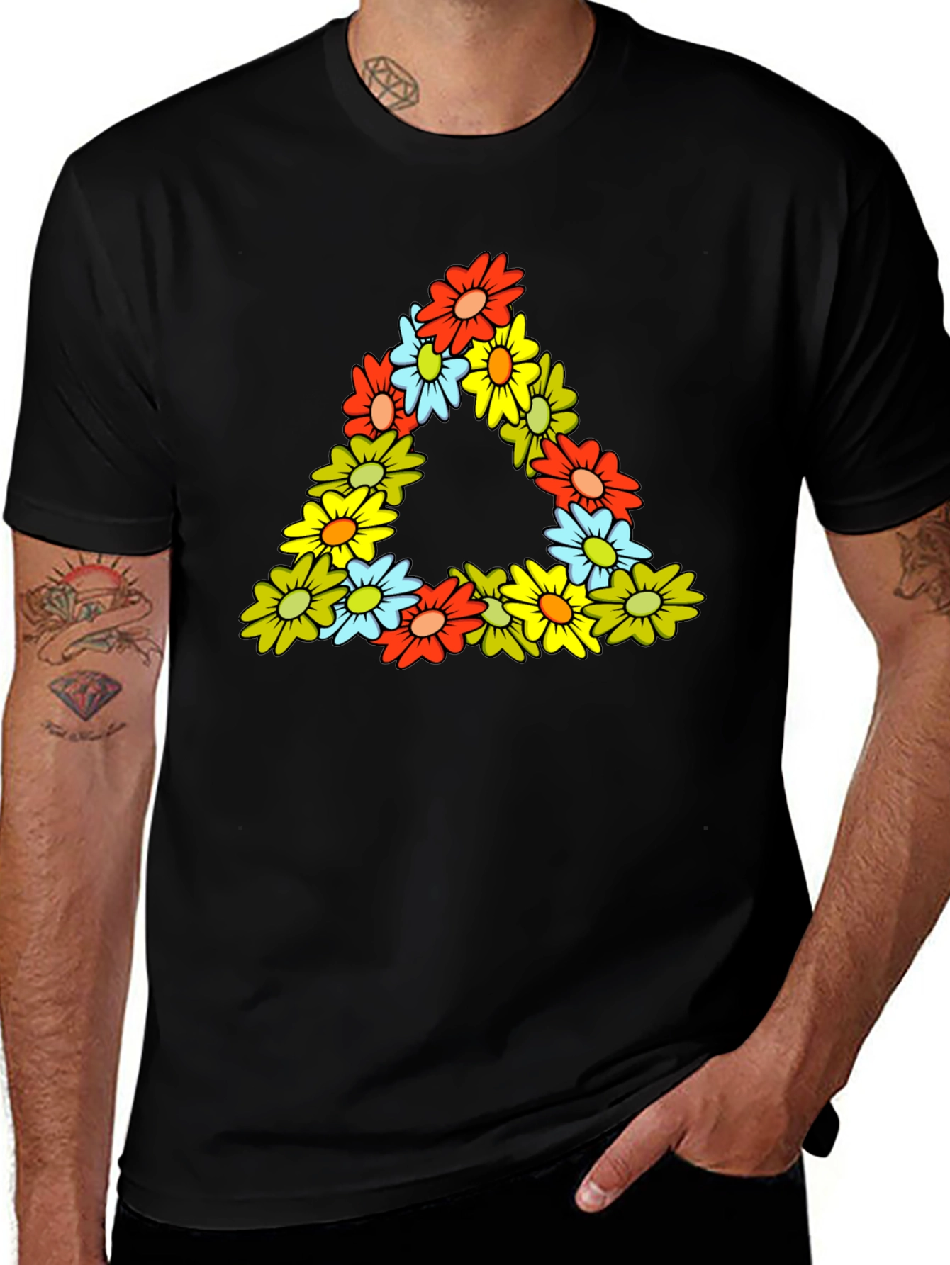Variant 10 of Floral Triangle Tee - Men's Black Graphic T-Shirt