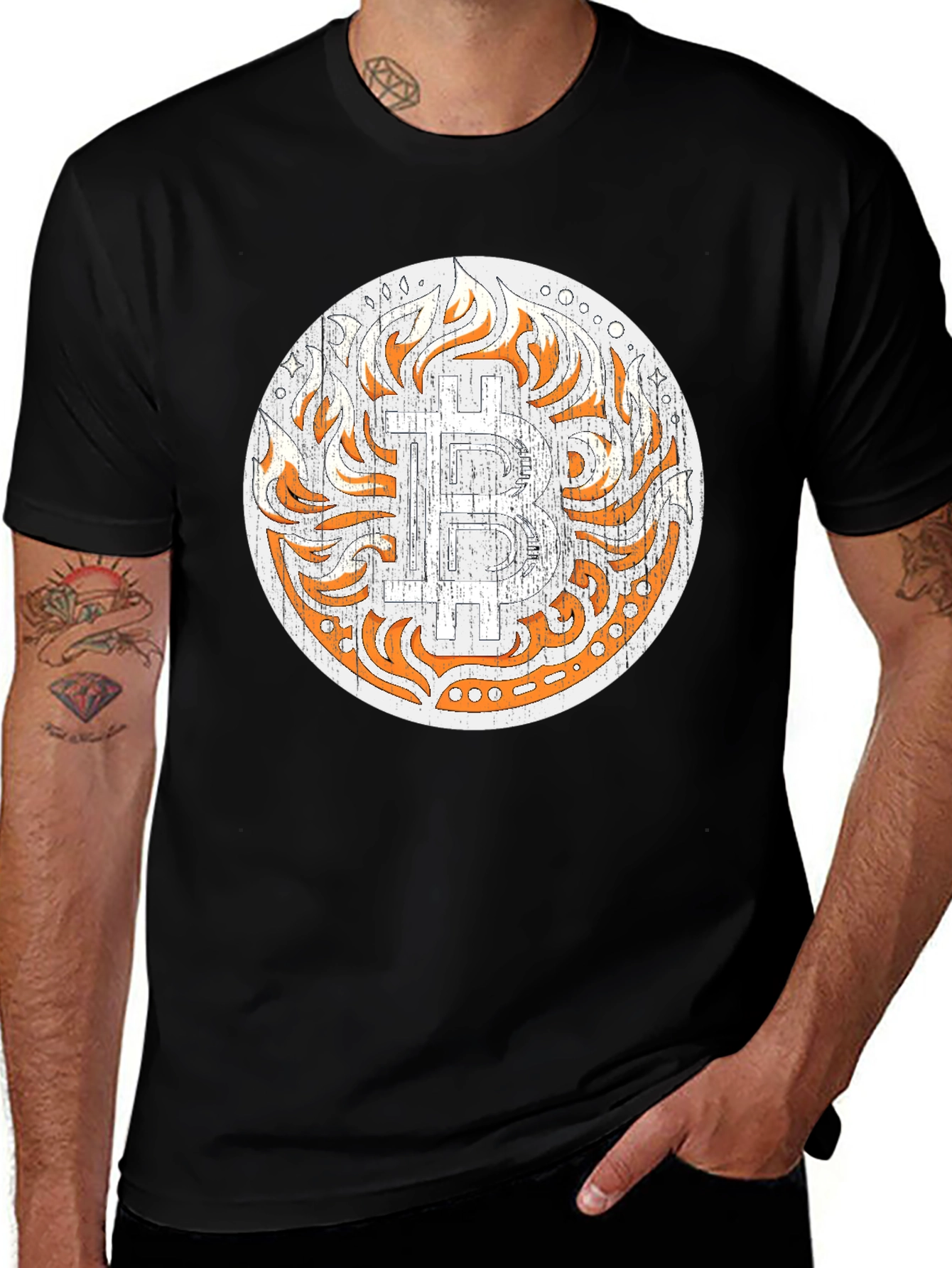 Variant 13 of Bitcoin Flame Graphic Black T-Shirt