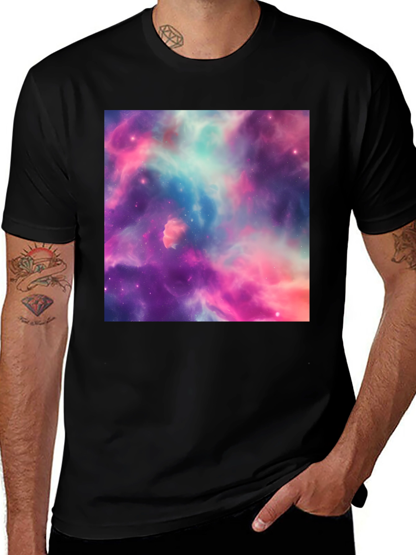 Variant 29 of Nebula Print Black T-Shirt - Galaxy Space Design