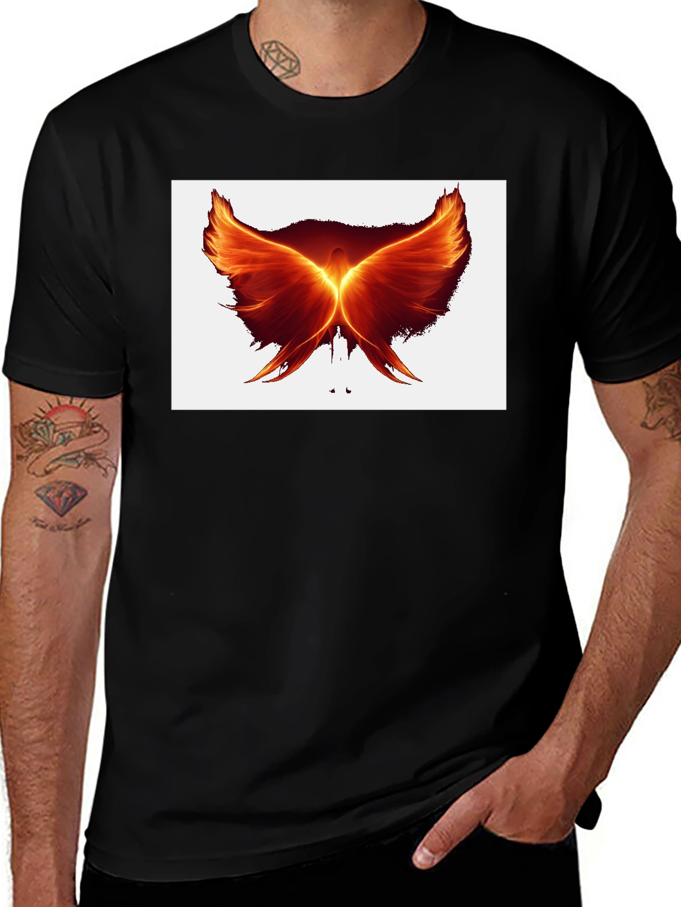 Fiery Phoenix Wings Graphic Black T-Shirt