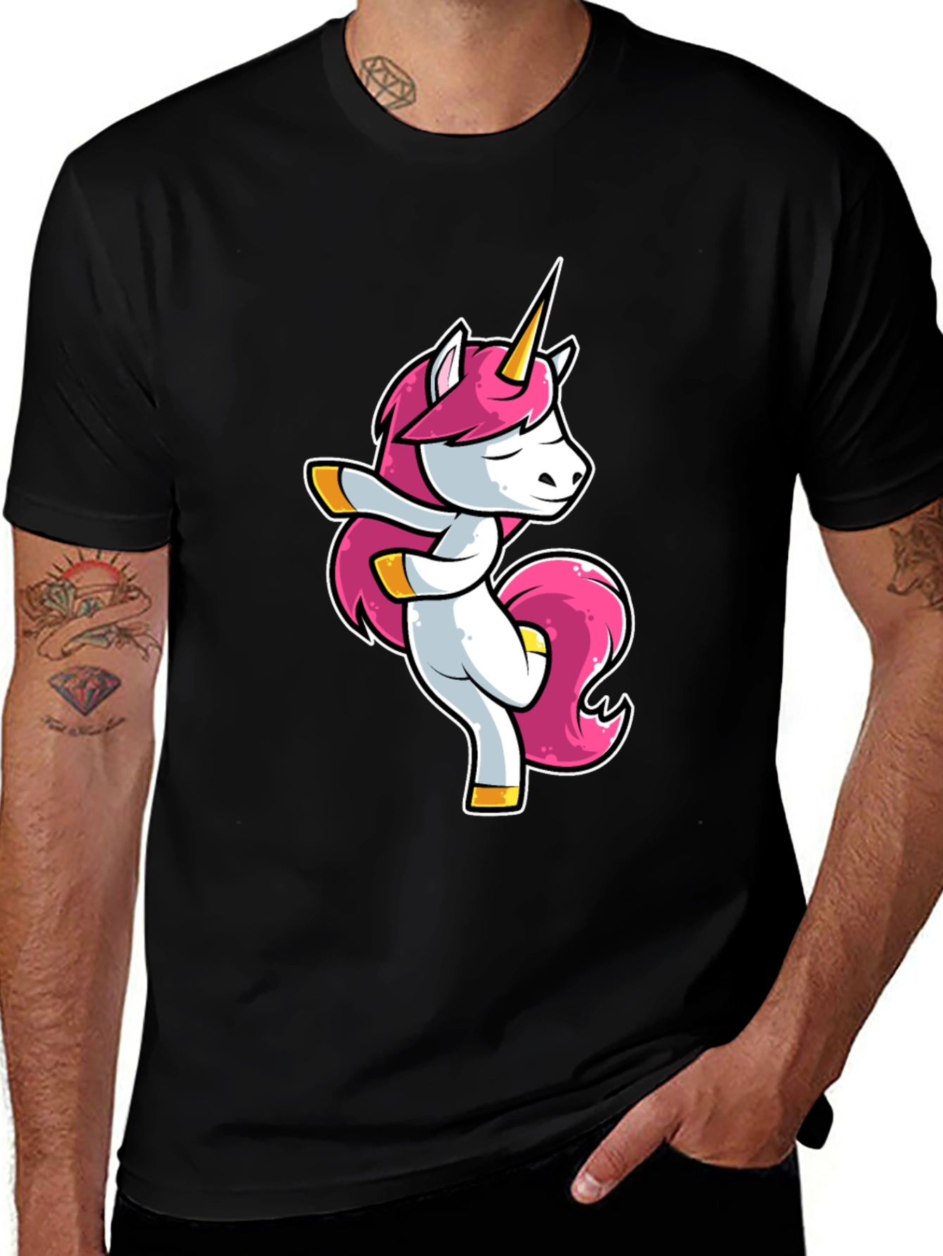 Variant 30 of Dabbing Unicorn Graphic Tee - Black Cotton T-Shirt