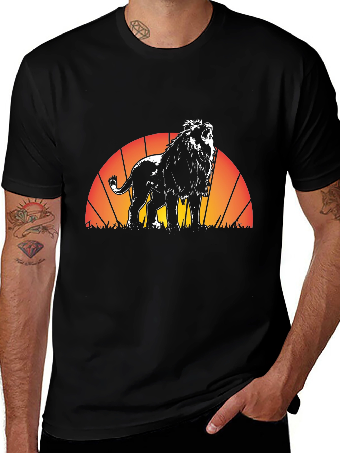 Variant 21 of Lion Sunset Graphic Tee - Black Cotton T-Shirt