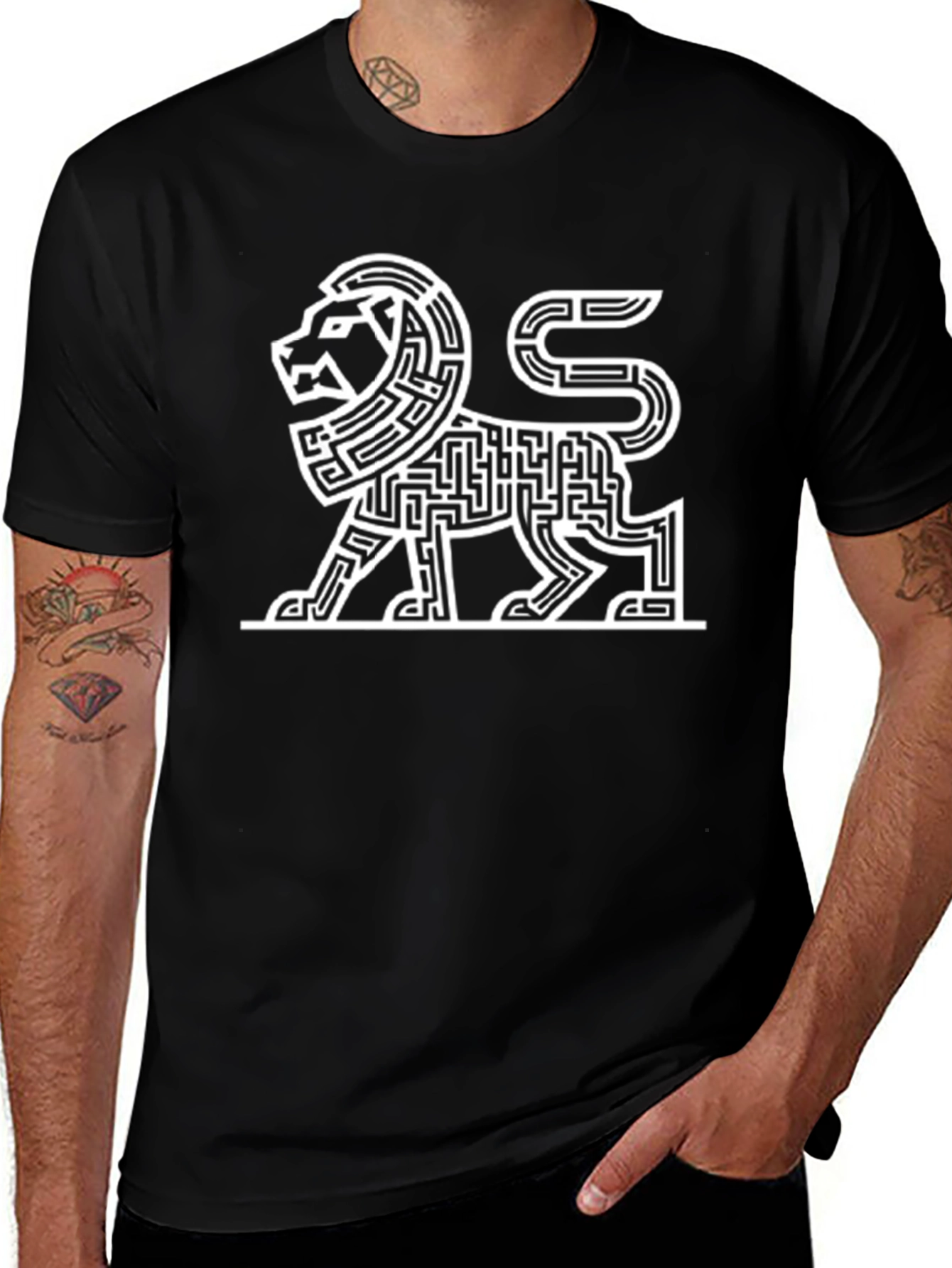 Variant 16 of Maze Lion Graphic Tee - Modern Art Shirt