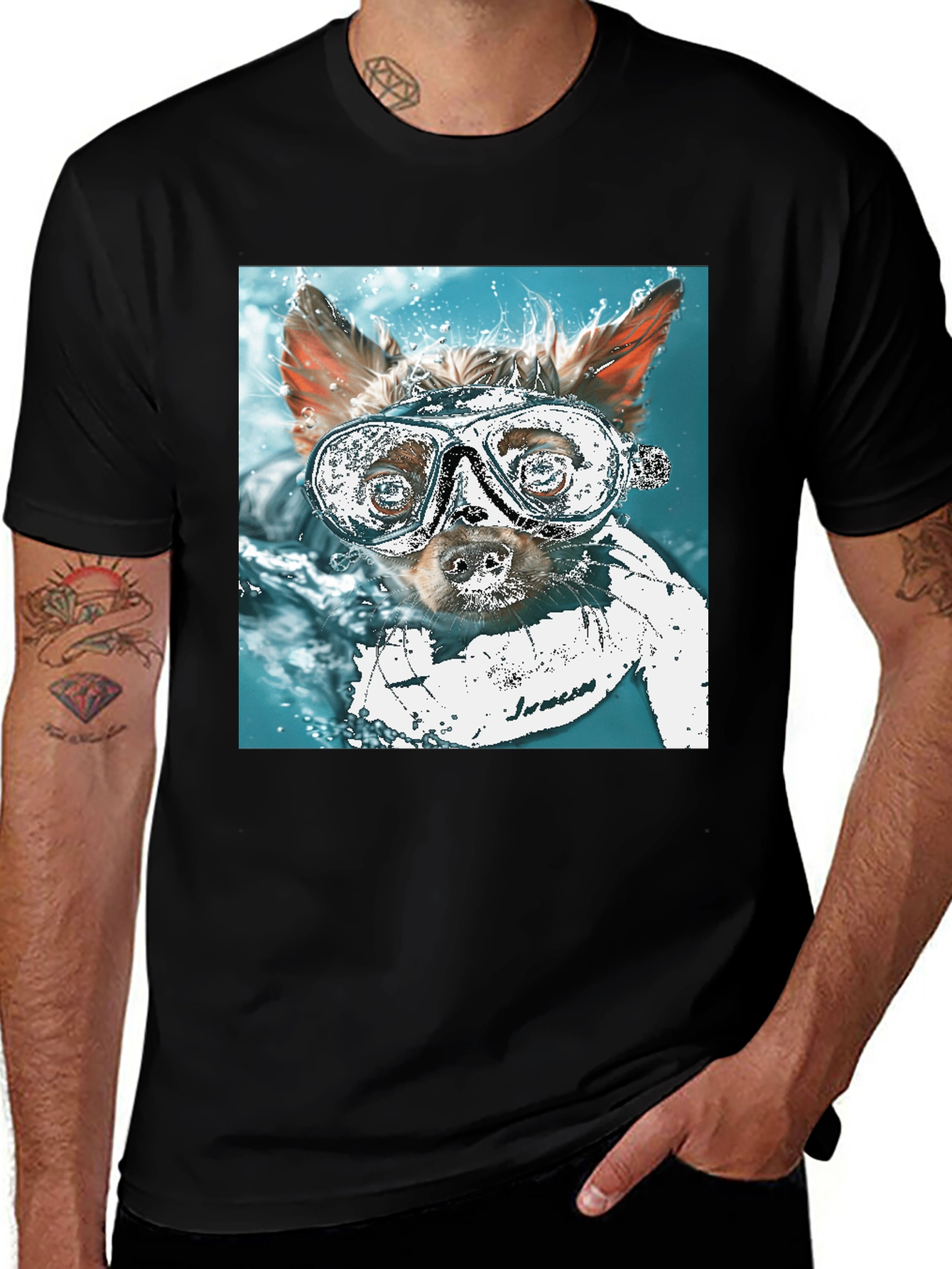 Variant 12 of Diver Dog Graphic Tee - Black Cotton T-Shirt