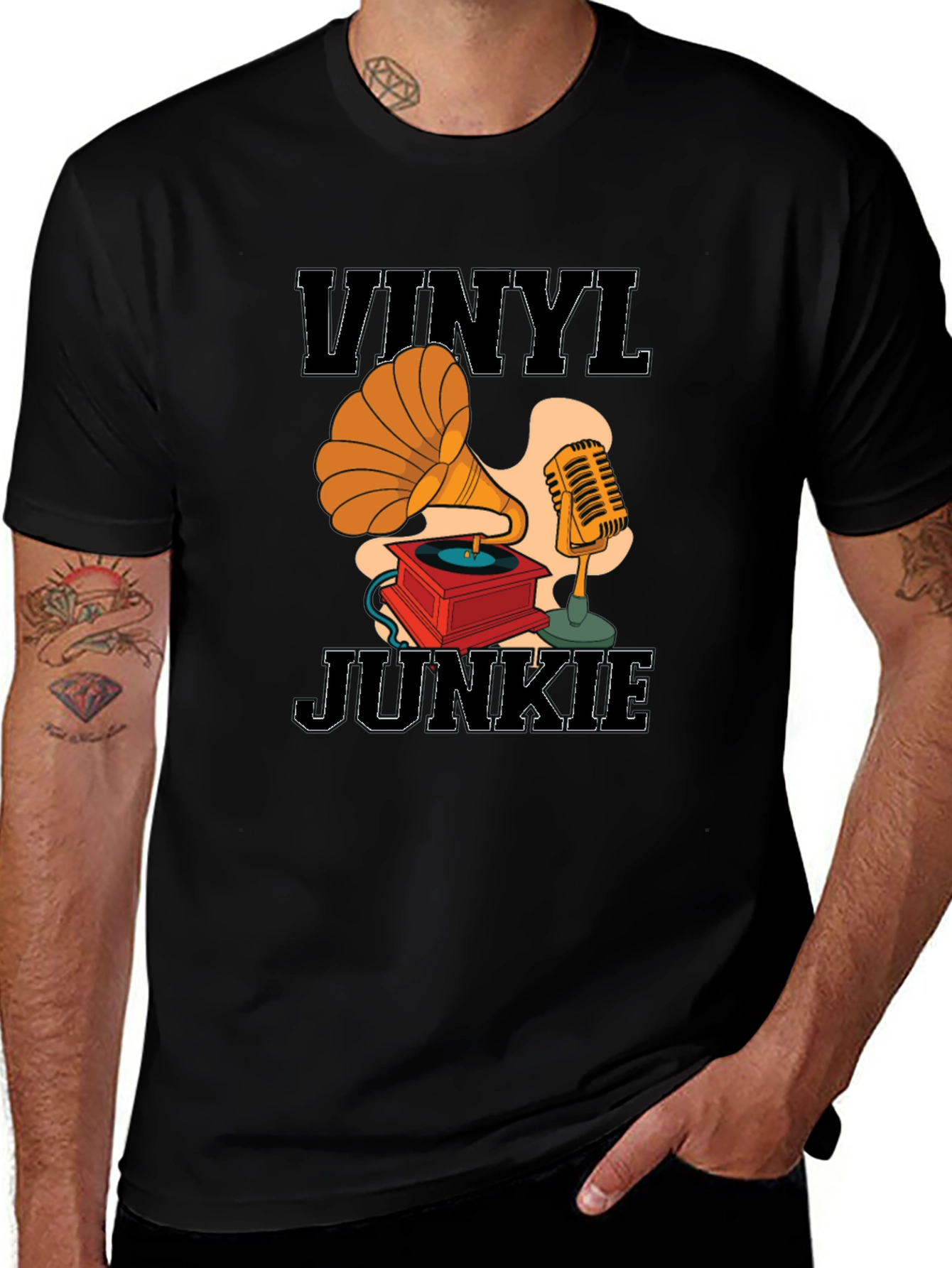 Variant 8 of Vinyl Junkie Black T-Shirt - Retro Music Lover Tee