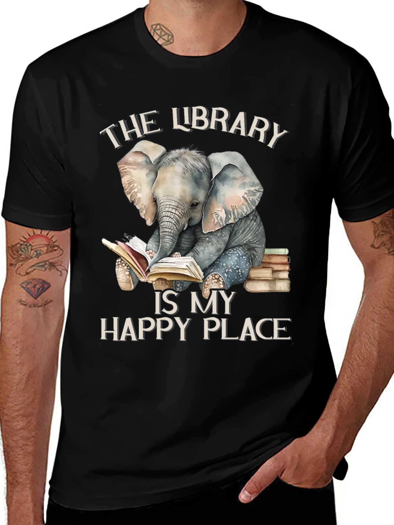 Variant 23 of Library Elephant T-Shirt - Book Lover's Tee