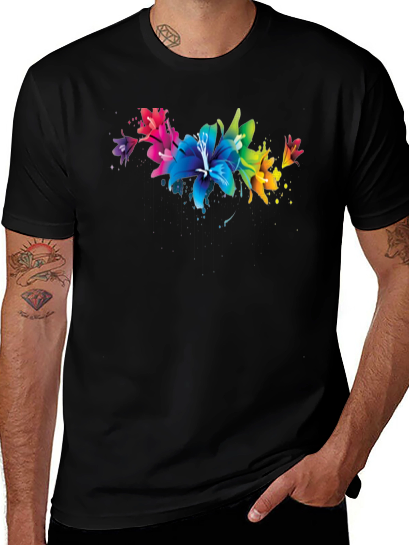 Variant 28 of Floral Splatter Graphic Black T-Shirt