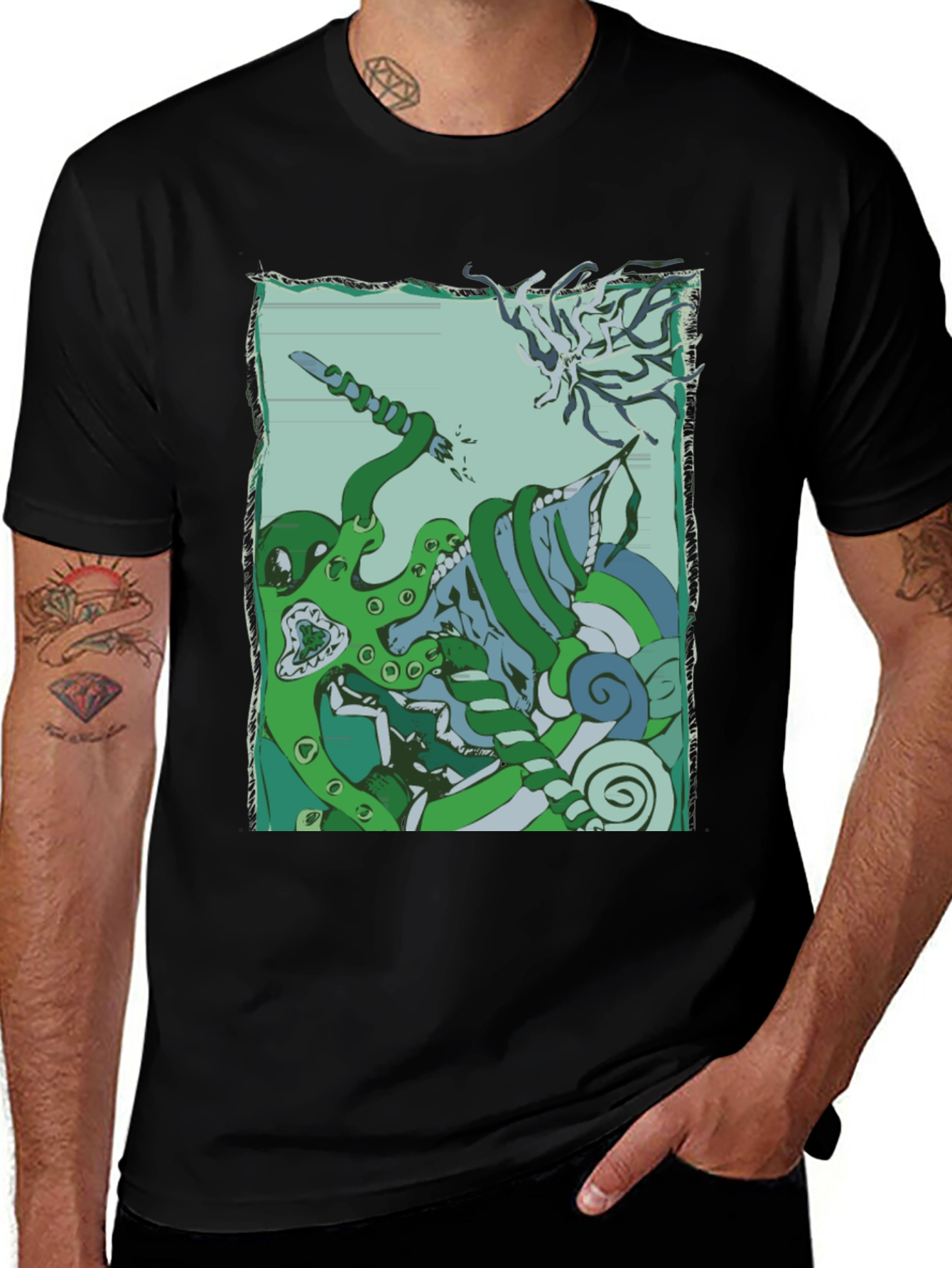 Variant 16 of Kraken vs. Cthulhu Graphic Tee - Mythical Sea Battle