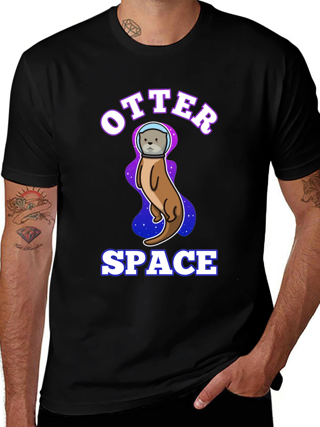 Variant 27 of Otter Space Graphic Tee - Unisex Black T-Shirt