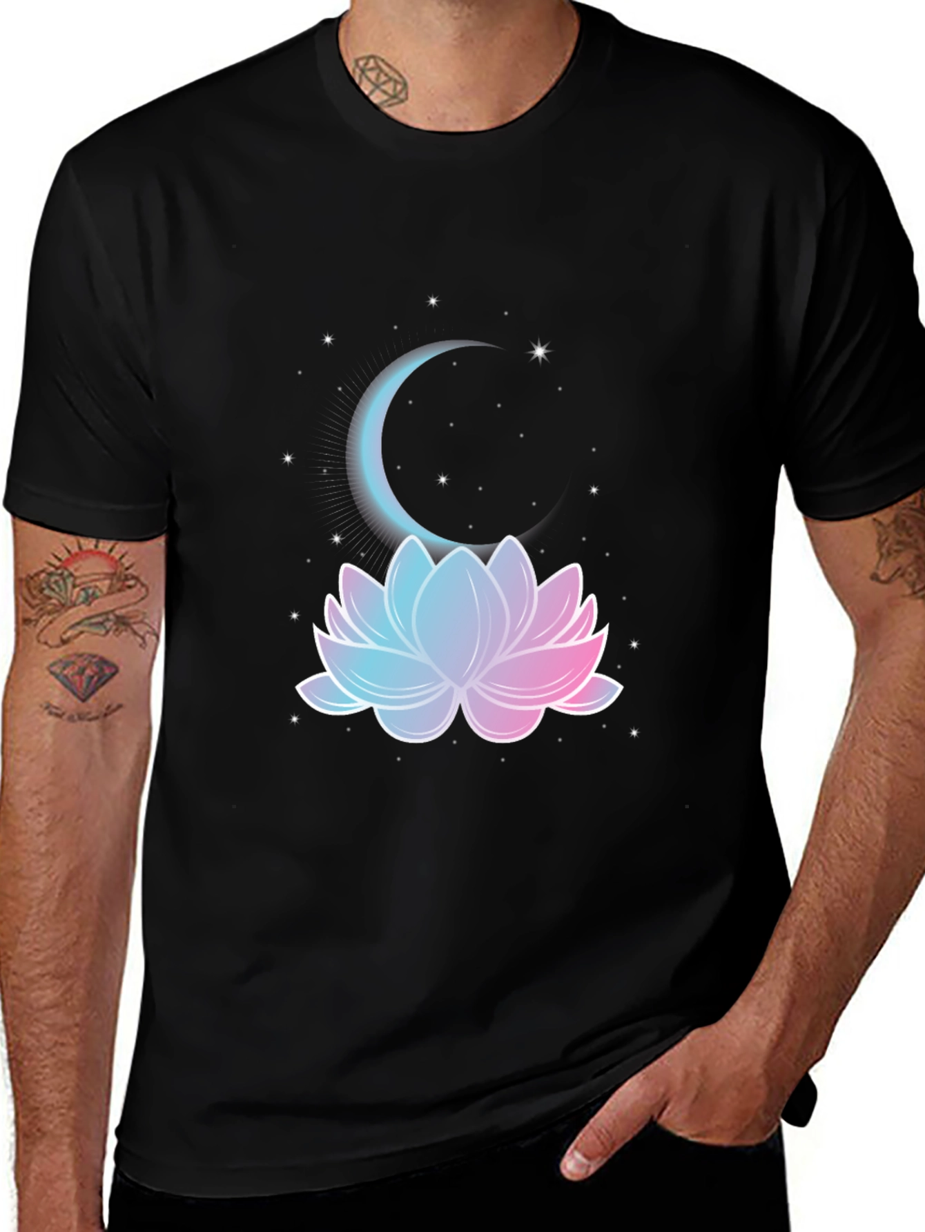 Variant 20 of Lotus Moon Graphic Tee - Men's Black T-Shirt